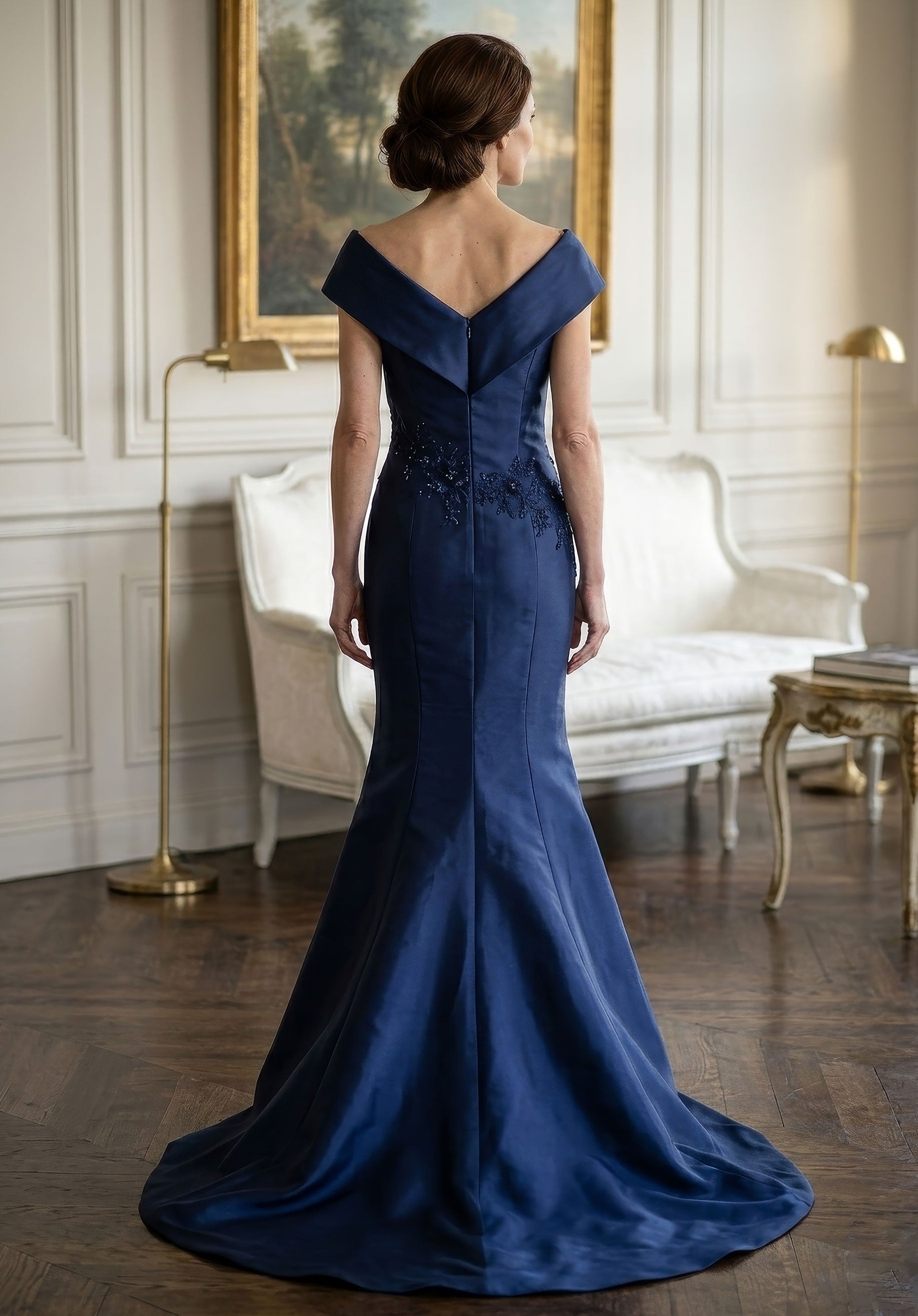 V-Neck Floor-Length Satin Formal Mermaid MGNY 2070053