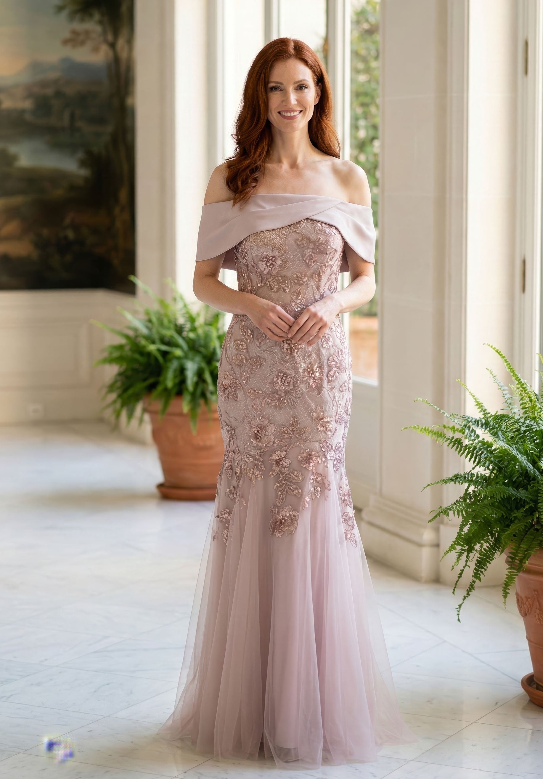 Off-the-Shoulder Floor-Length Tulle Formal Mermaid MGNY 2070054