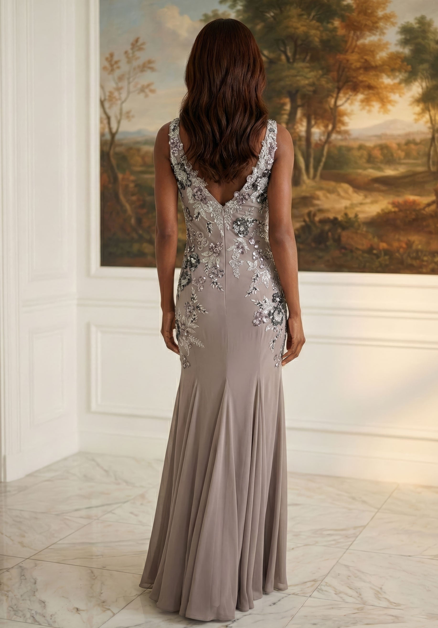 V-Neck Floor-Length Jersey Formal Mermaid MGNY 2070055