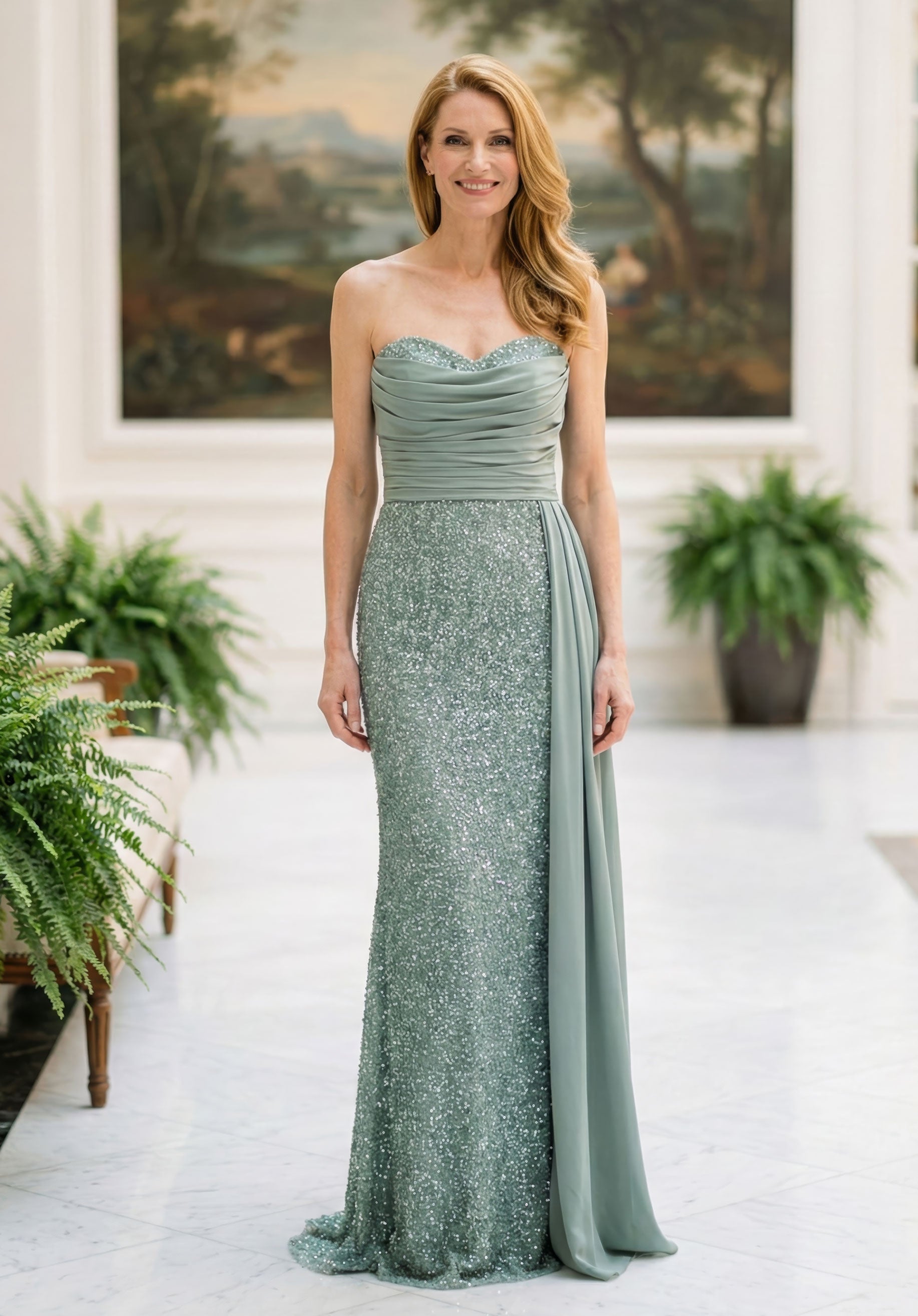 Strapless Curved Neck Floor-Length Sequin Formal Mermaid MGNY 2070057