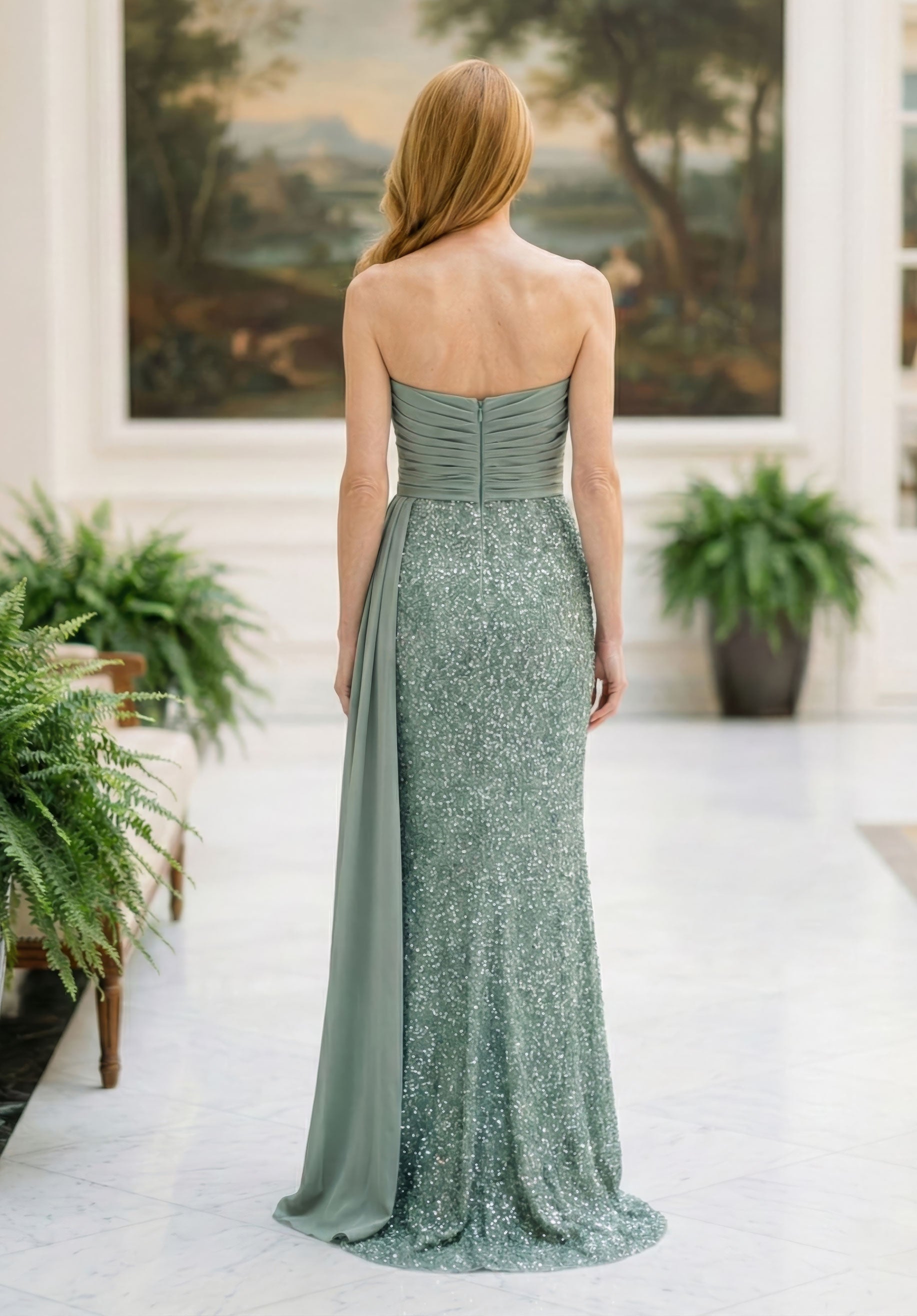 Strapless Curved Neck Floor-Length Sequin Formal Mermaid MGNY 2070057
