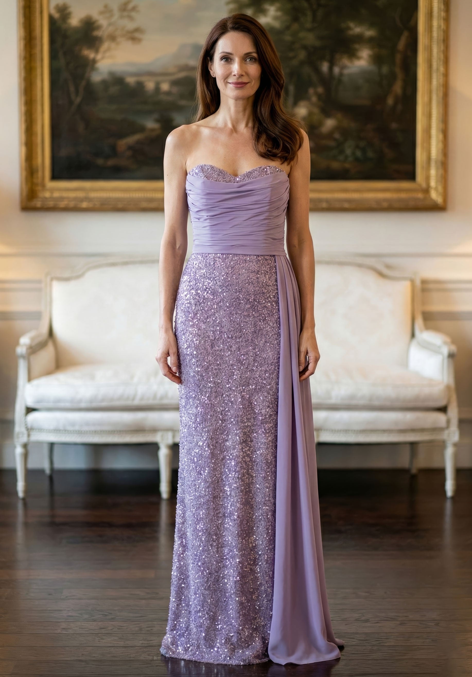 Strapless Curved Neck Floor-Length Sequin Formal Mermaid MGNY 2070057