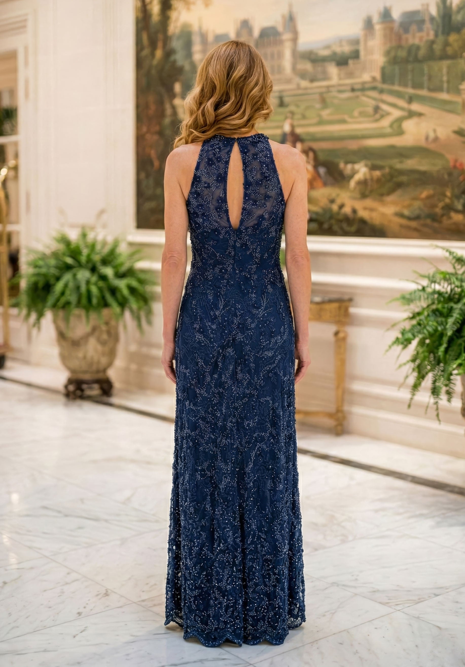 Crew High-Neck Floor-Length Lace Formal Mermaid MGNY 2070058