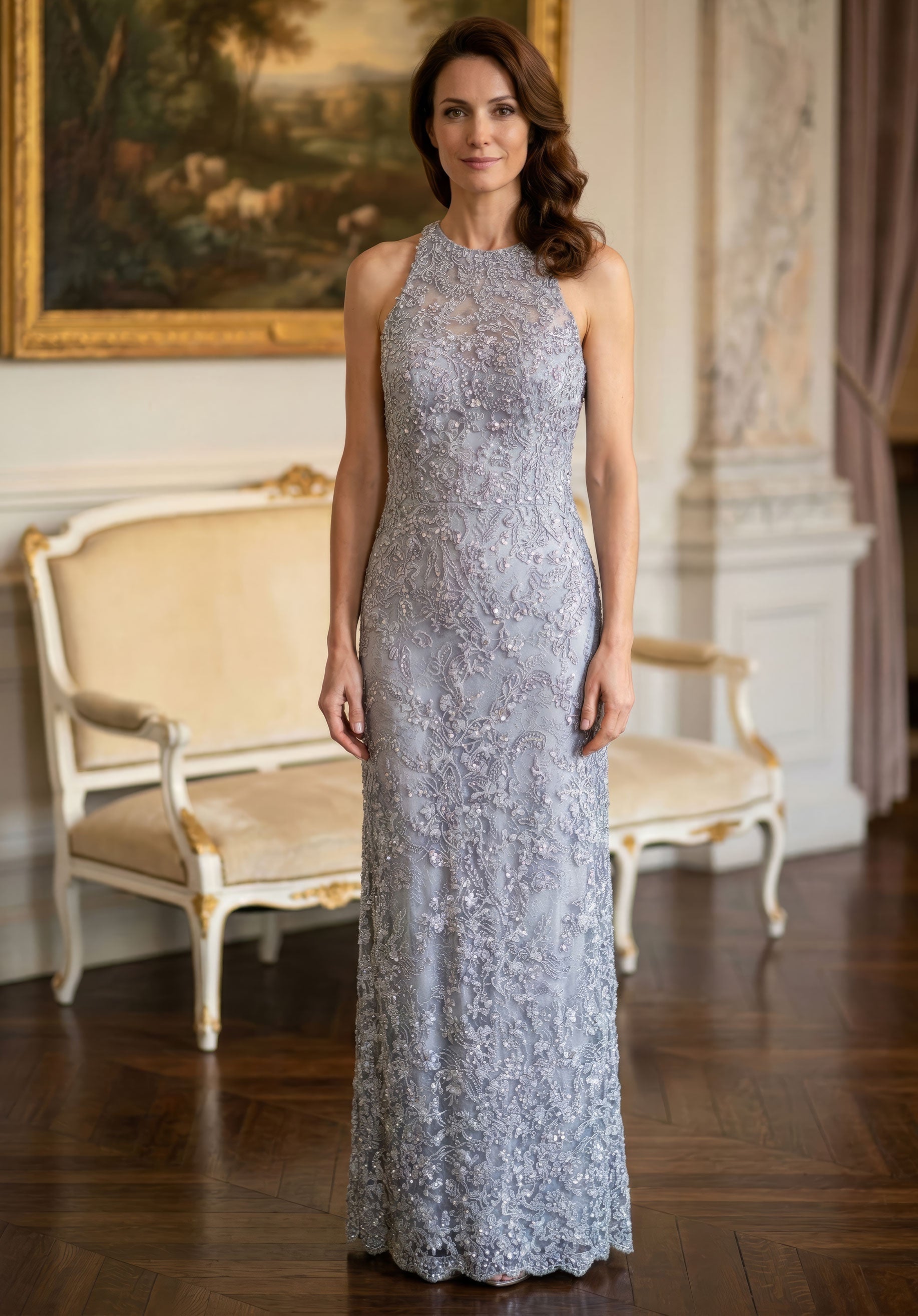 Crew High-Neck Floor-Length Lace Formal Mermaid MGNY 2070058
