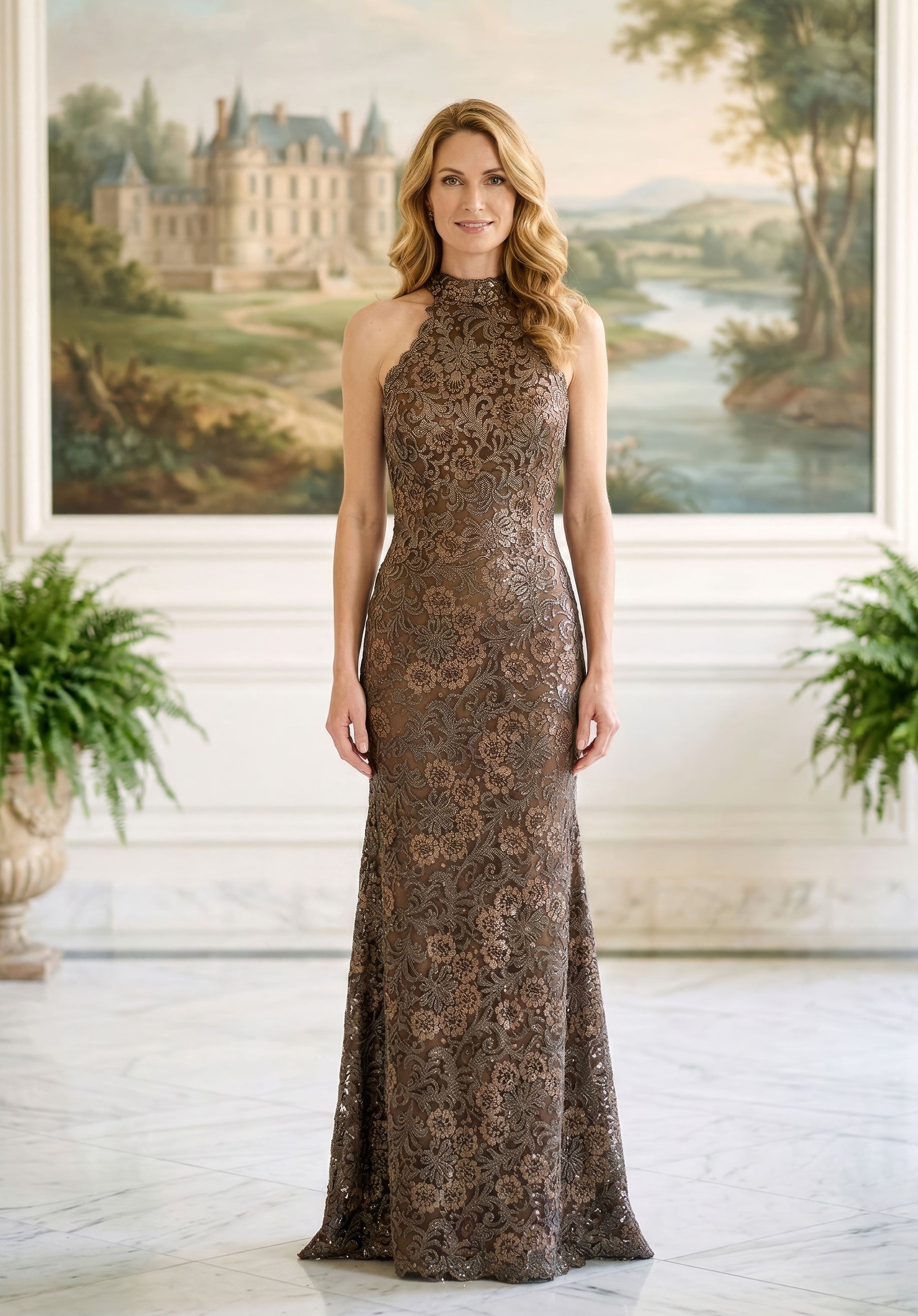 Halter Floor-Length Lace Formal Mermaid MGNY 2070059