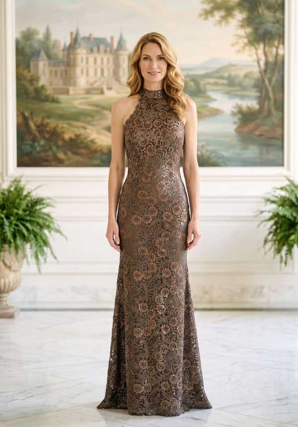 Halter Floor-Length Lace Formal Mermaid MGNY 2070059