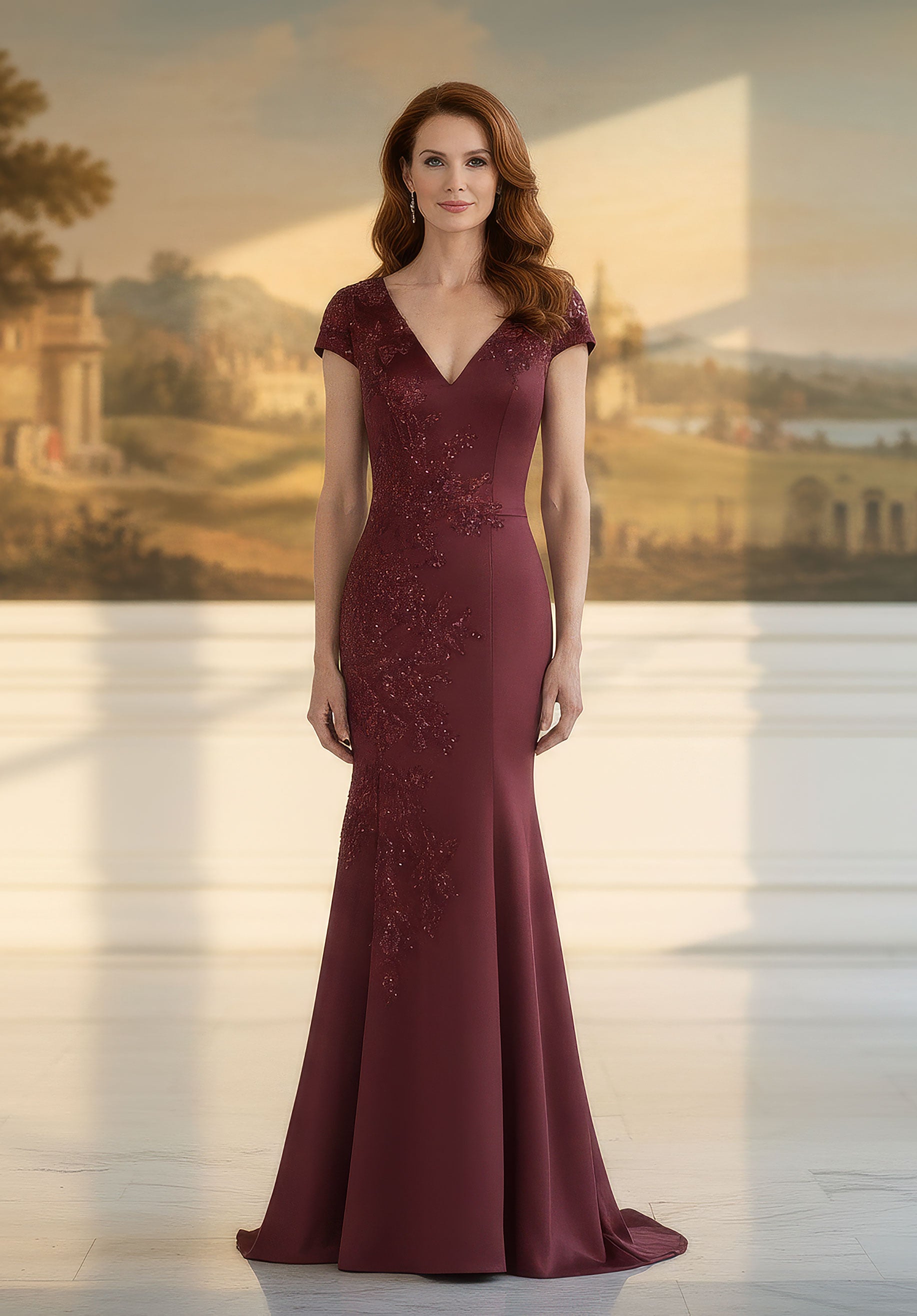 V-Neck Floor-Length Satin Formal Mermaid MGNY 2070061