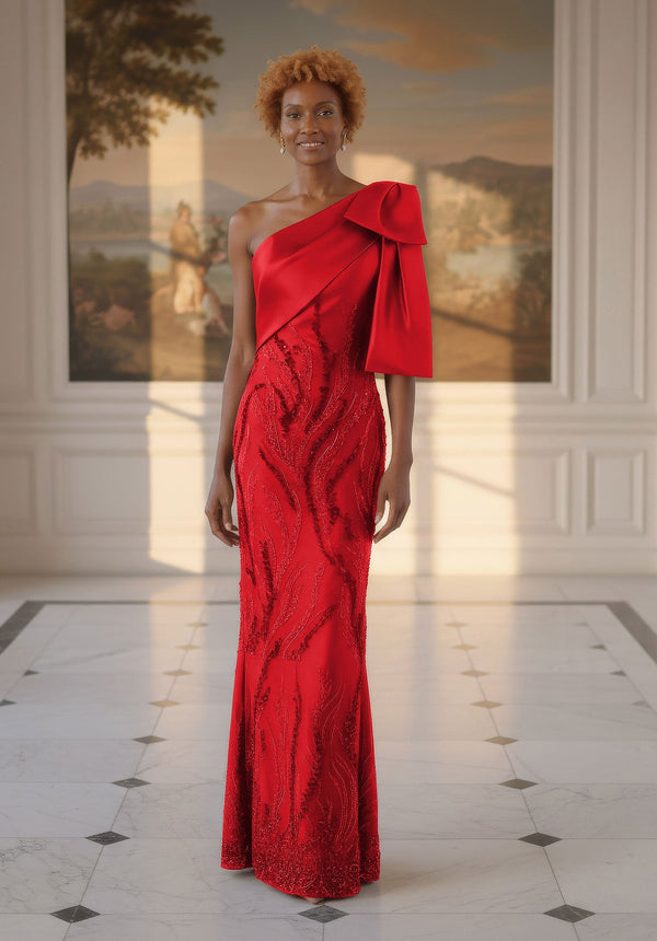 One-Shoulder Floor-Length Satin Formal Mermaid MGNY 2070063