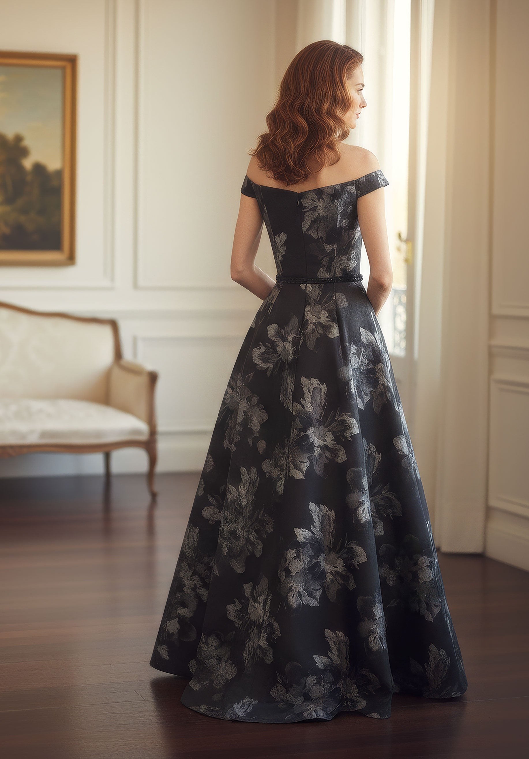 Off-the-Shoulder Floor-Length Satin Formal Ball Gown MGNY 2070064
