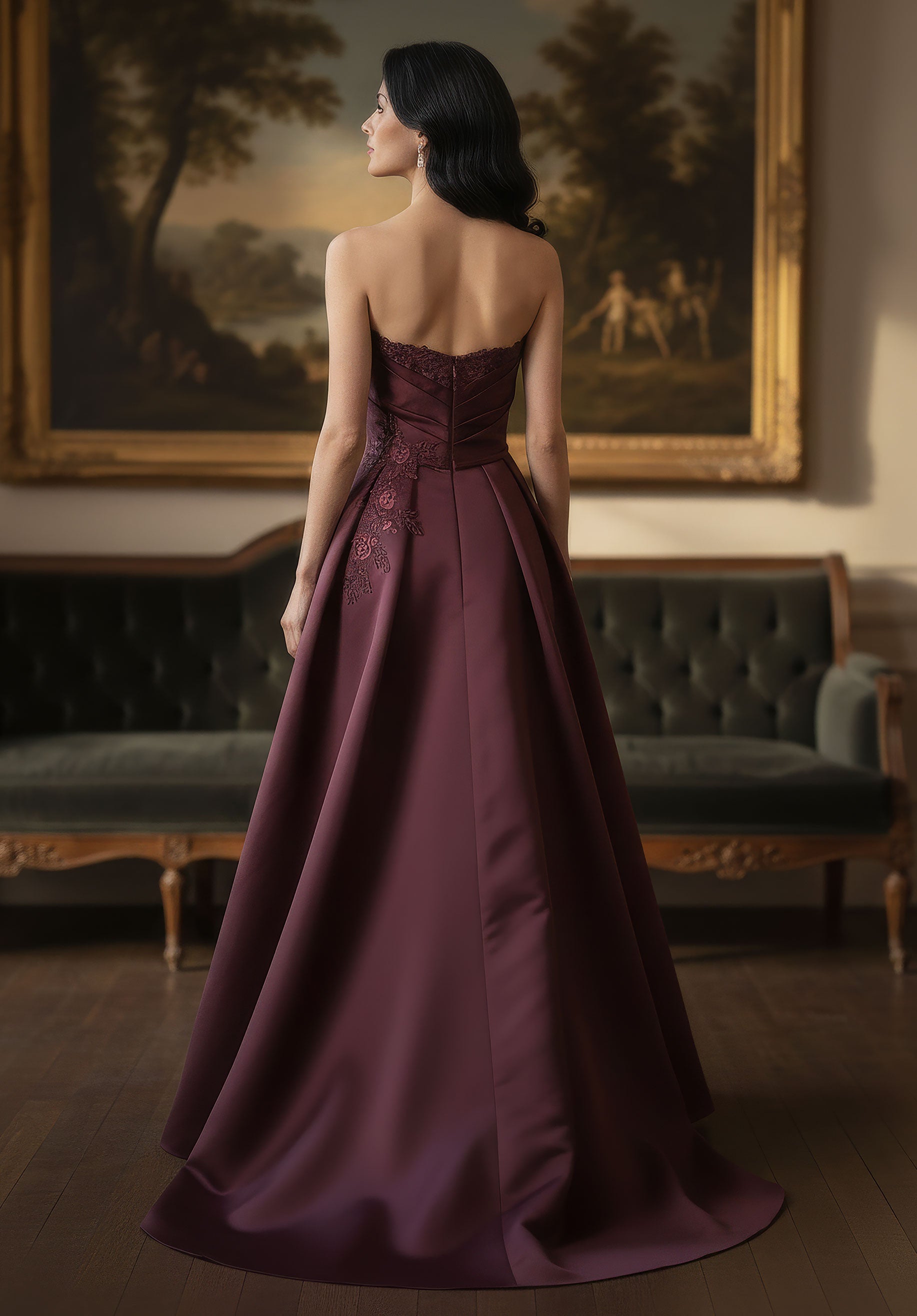 Off-the-Shoulder Floor-Length Satin Formal A-Line MGNY 2070065