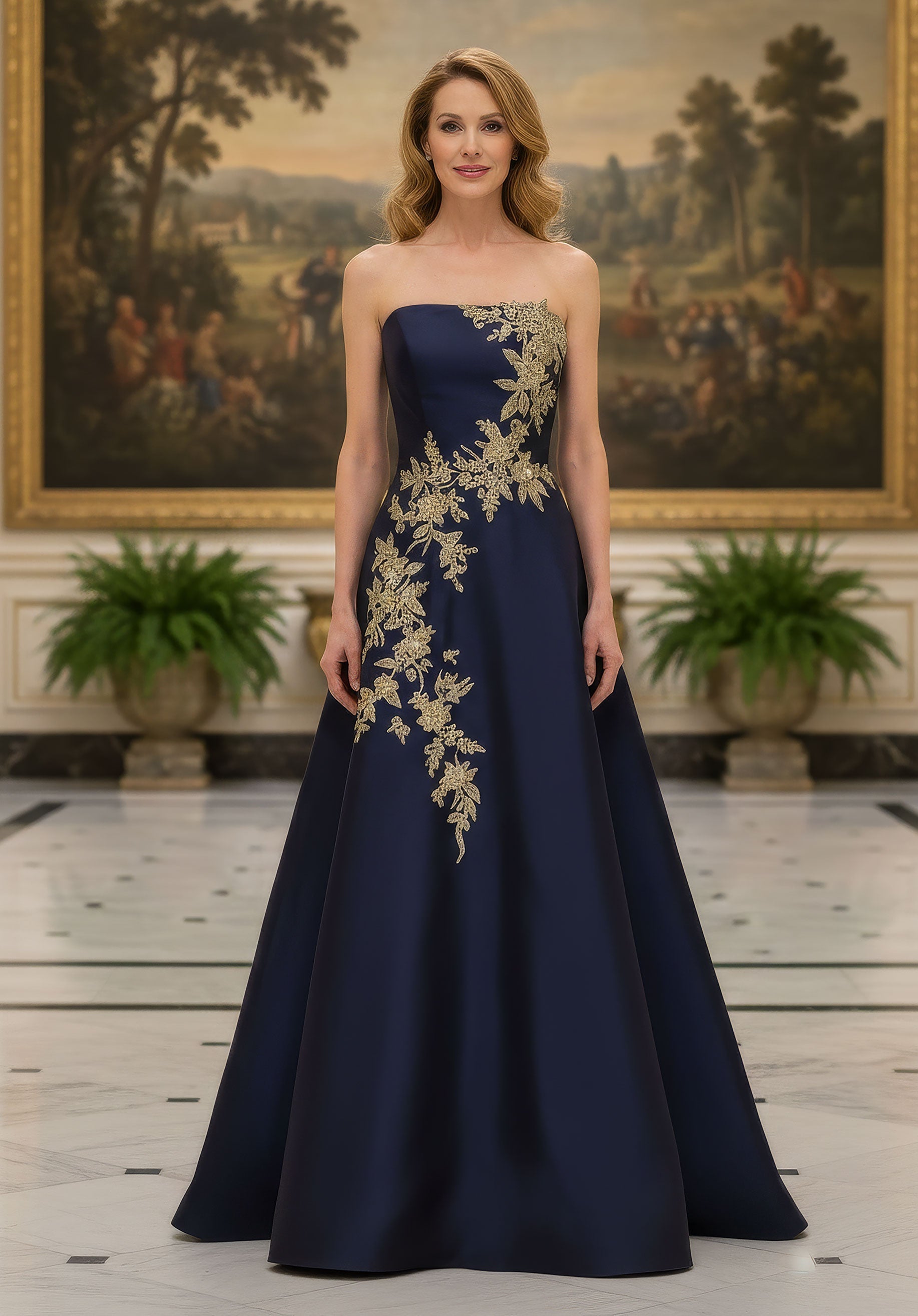 Strapless Straight Neck Floor-Length Satin Formal Ball Gown MGNY 2070066