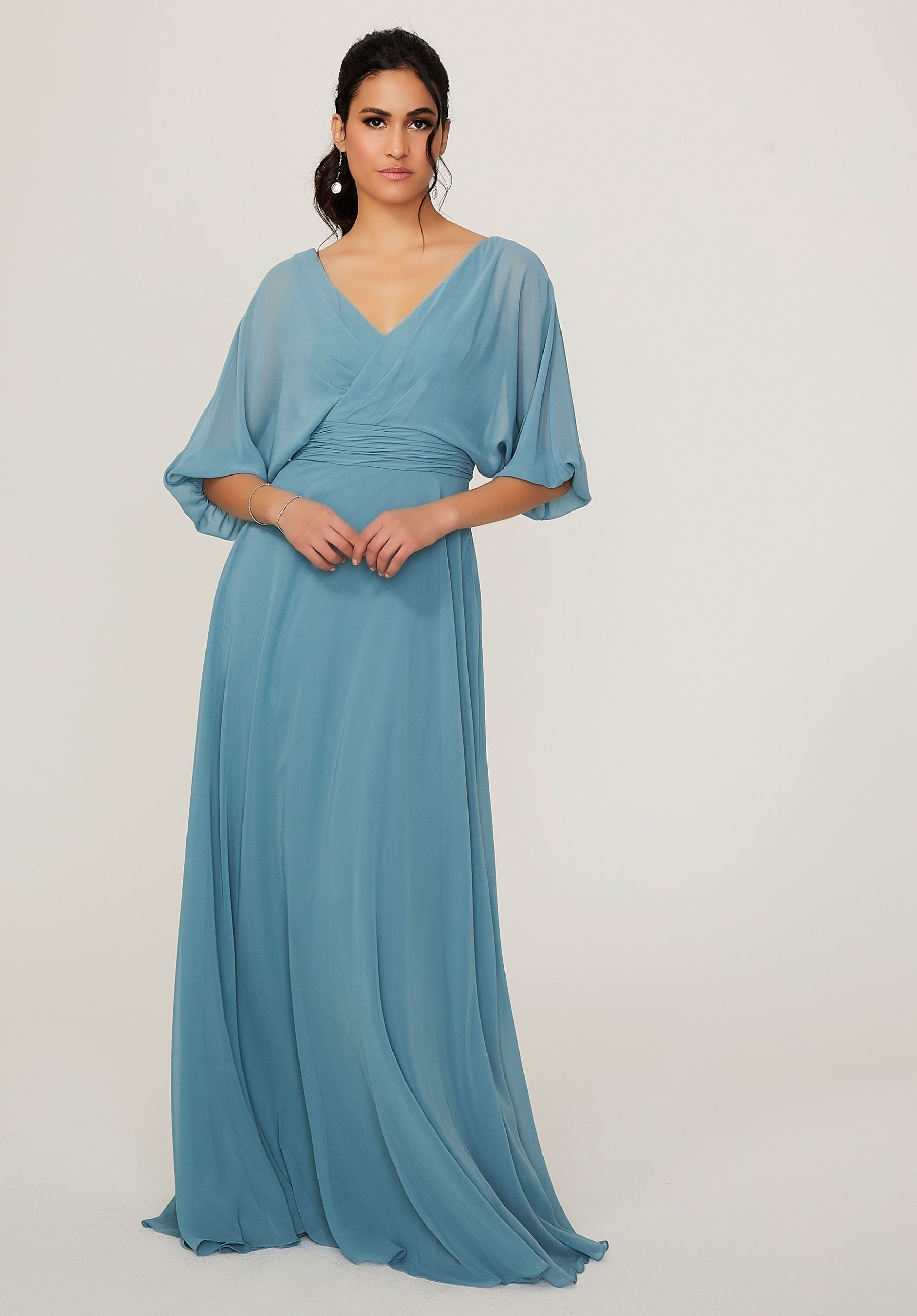 Formal Dresses Formal A Line Long Pleated Dress MGNY Madeline Gardner New York 21792 Slate