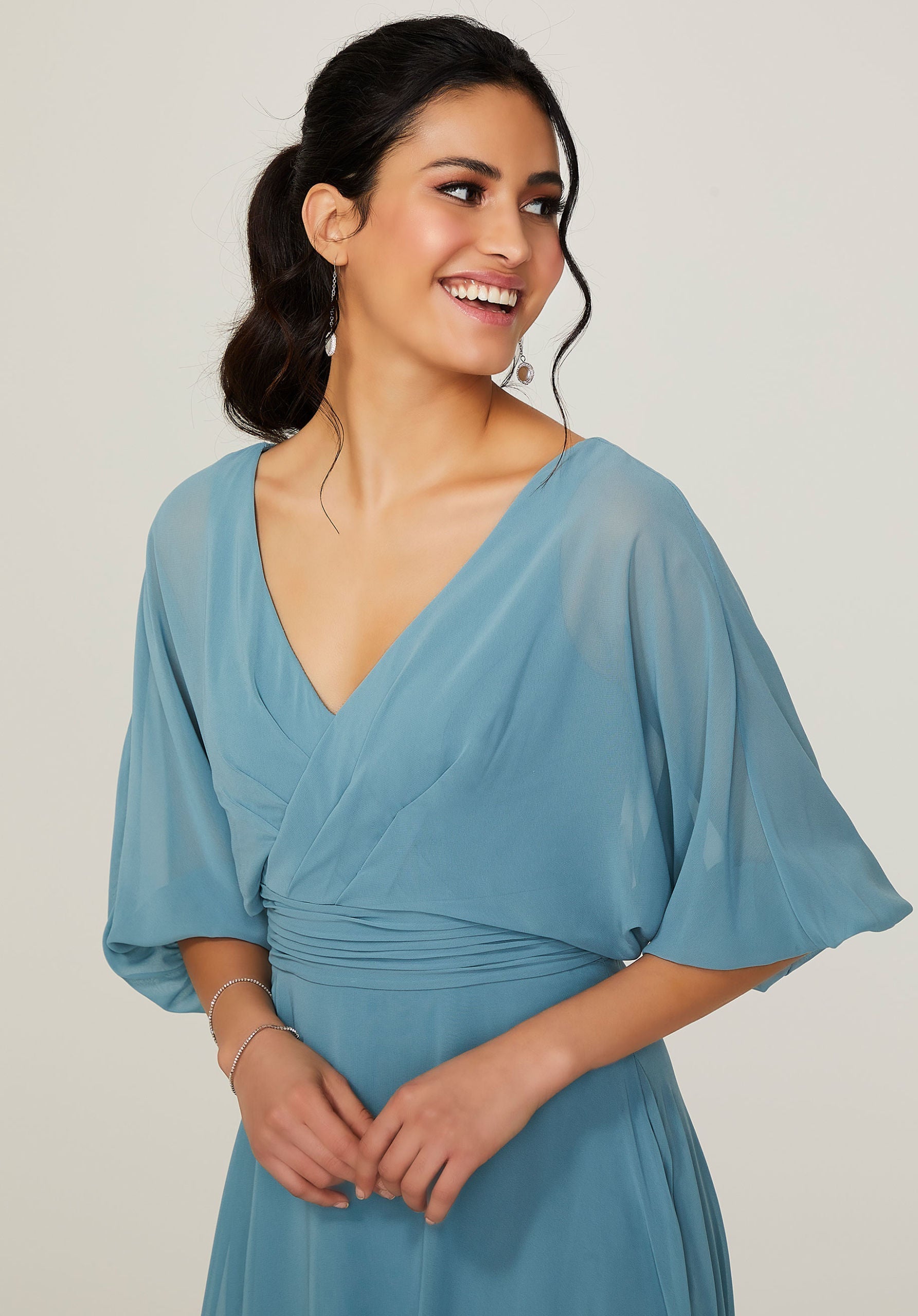Formal Dresses Formal A Line Long Pleated Dress MGNY Madeline Gardner New York 21792 Slate