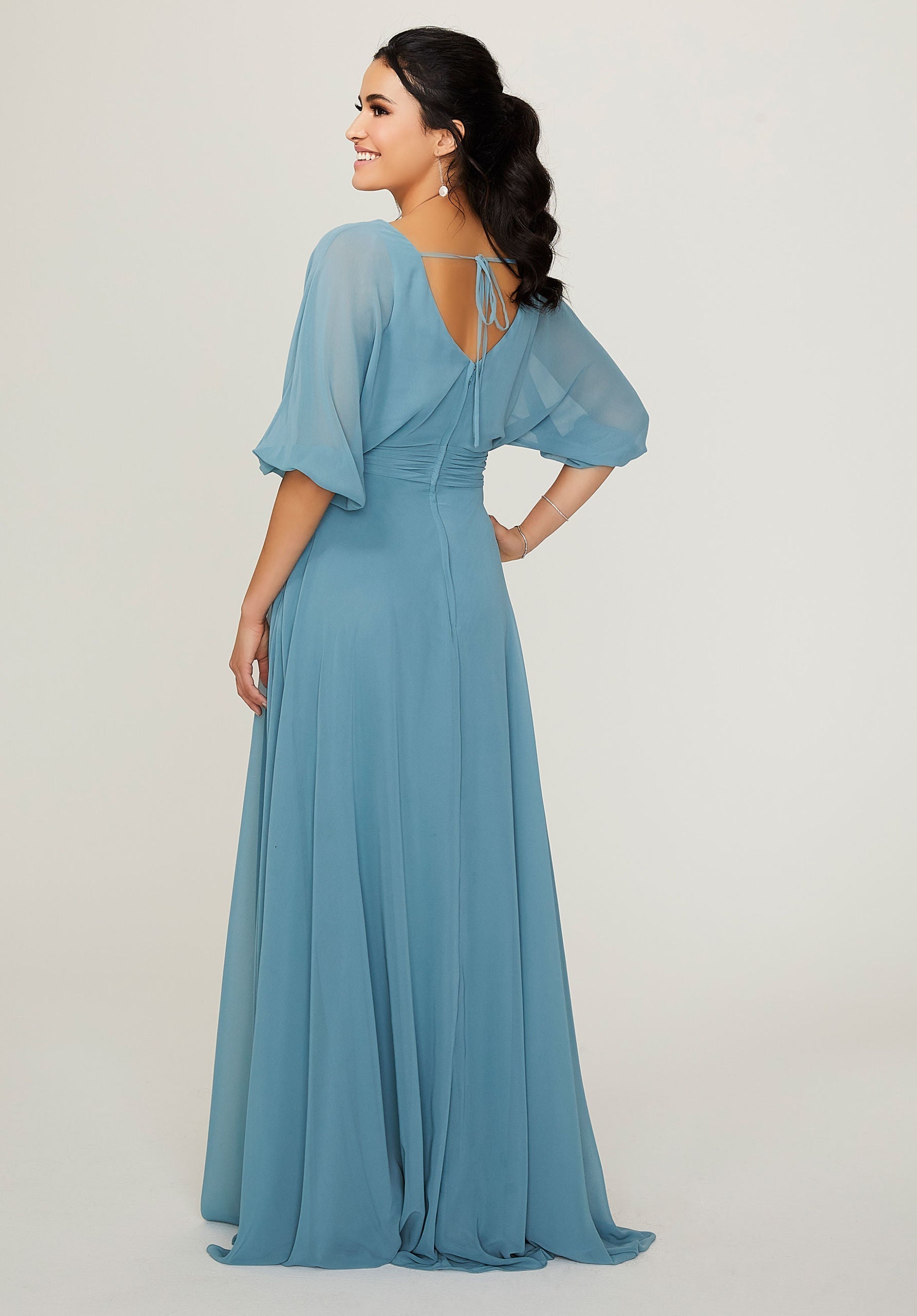 Formal Dresses Formal A Line Long Pleated Dress MGNY Madeline Gardner New York 21792 Slate