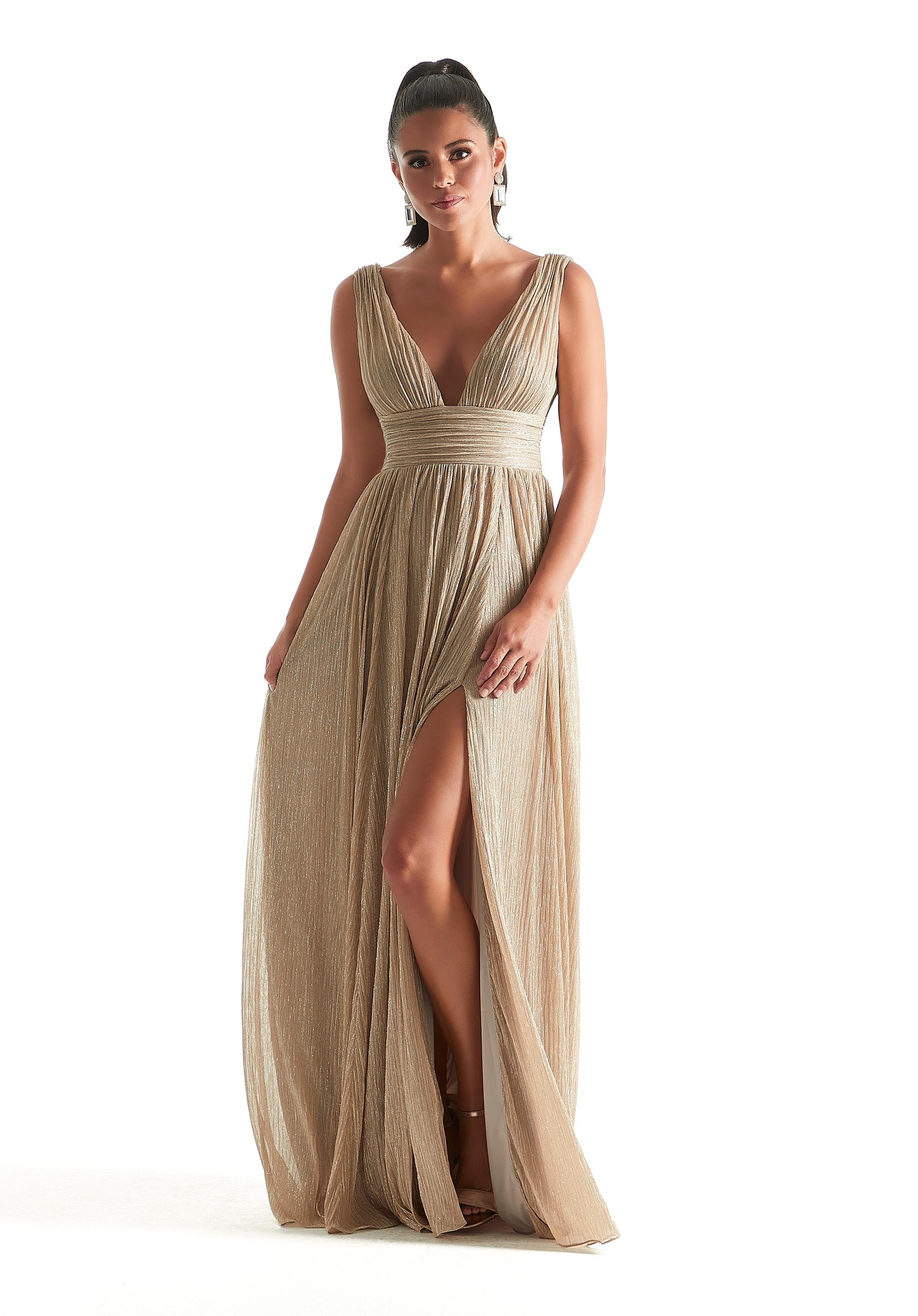Prom Dresses Pleated A Line Long Formal Prom Dress Gold