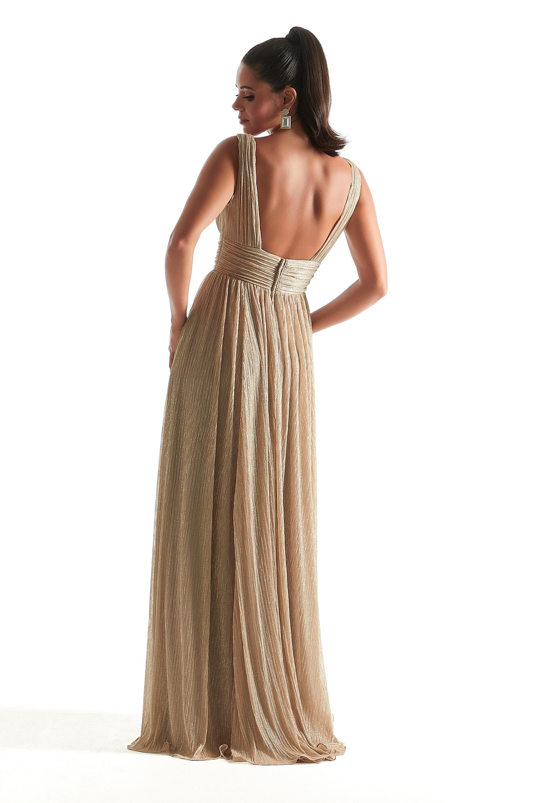 Prom Dresses Pleated A Line Long Formal Prom Dress Gold