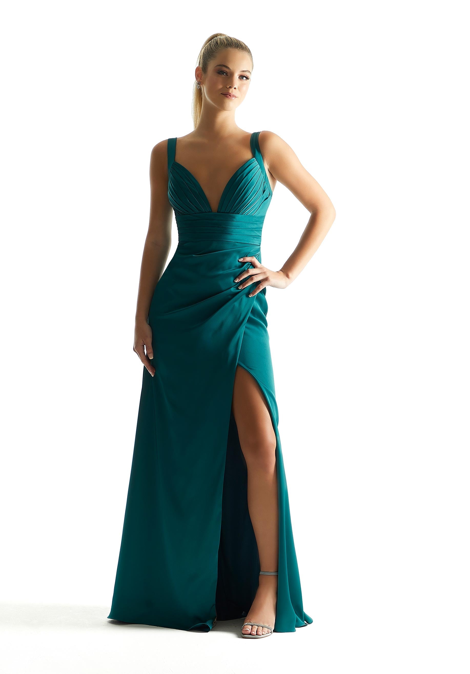 Formal Dresses Formal Pleated Long Dress MGNY Madeline Gardner New York 21846 Teal