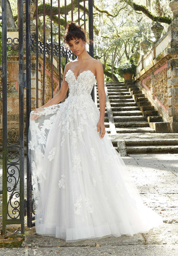 Lace Bridal Long 3D Floral Beaded Wedding Dress MGNY Madeline Gardner New York 2472
