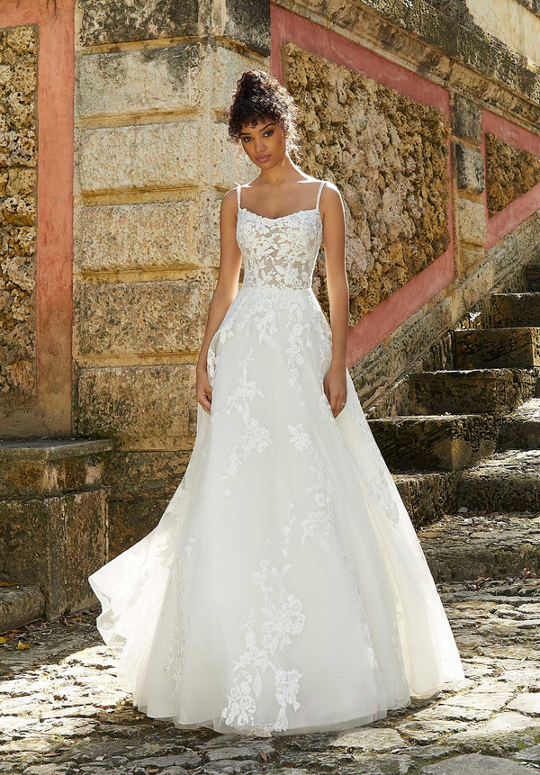 Long Lace Bridal A Line Wedding Dress MGNY Madeline Gardner New York 2474