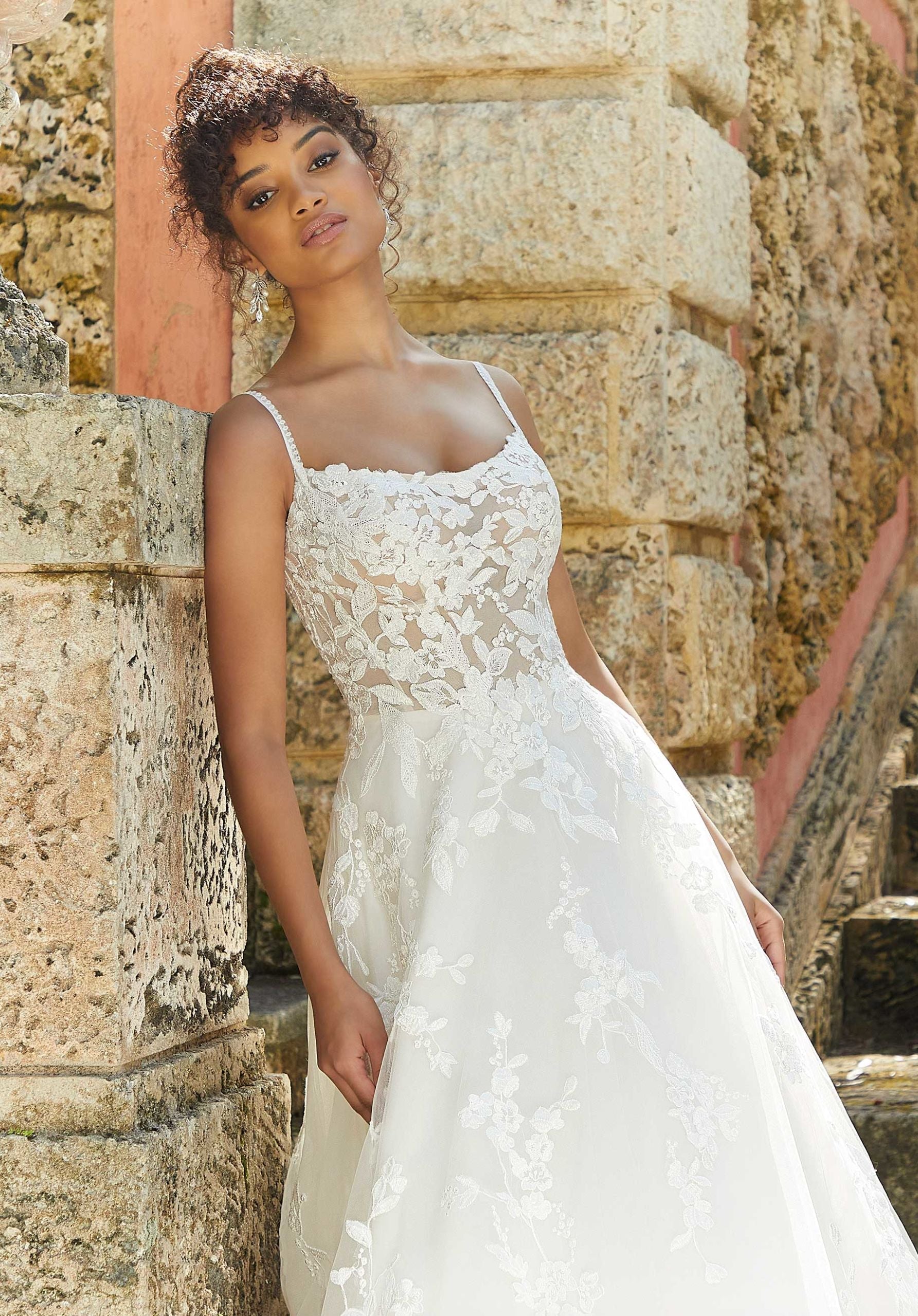 Wedding Dresses Long Lace Bridal A Line Wedding Dress MGNY Madeline Gardner New York 2474 Ivory/Pearl/Honey