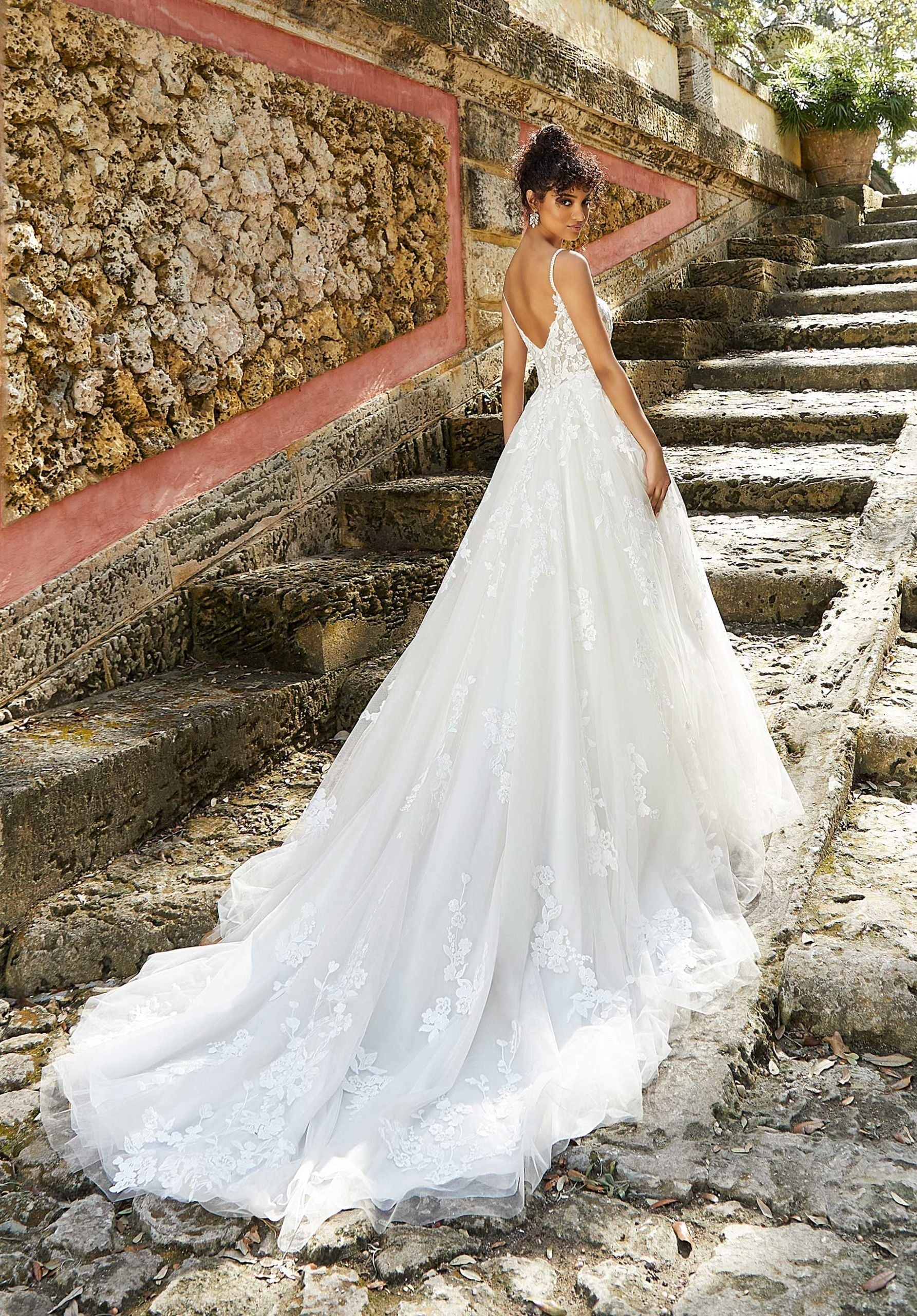 Wedding Dresses Long Lace Bridal A Line Wedding Dress MGNY Madeline Gardner New York 2474 Ivory/Pearl/Honey