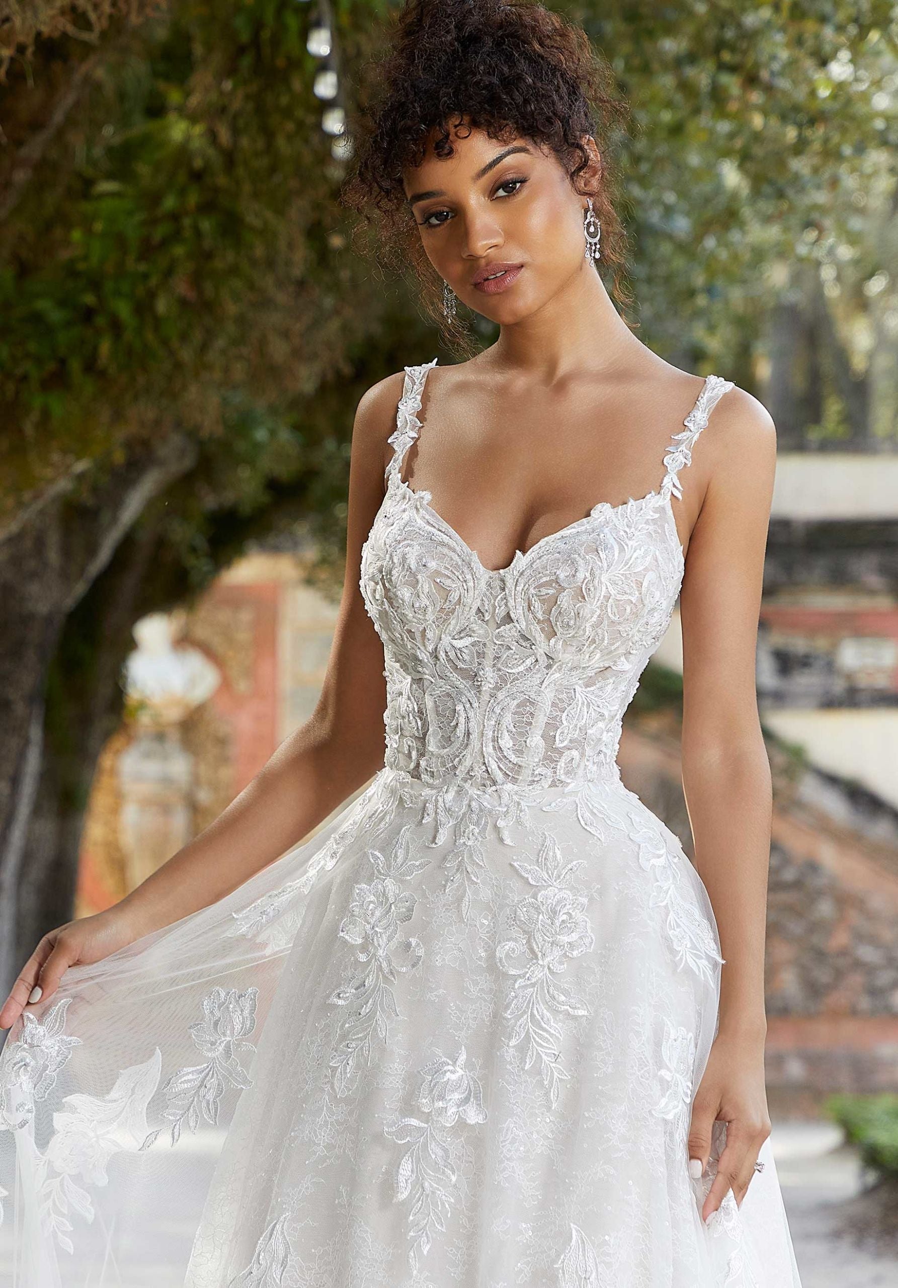 Wedding Dresses Lace Bridal Long Wedding Dress MGNY Madeline Gardner New York 2479 Ivory/Latte/Honey