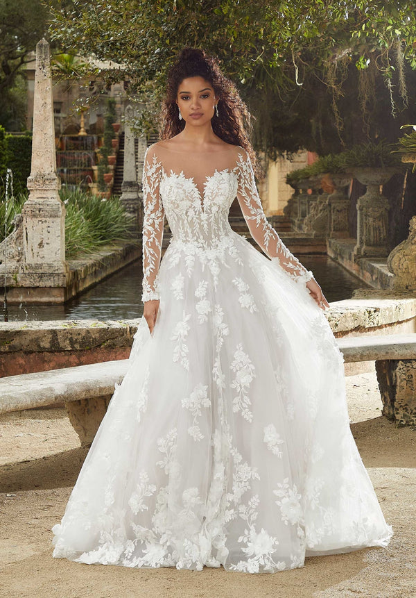 Long Sleeve 3D Floral Wedding Bridal Gown MGNY Madeline Gardner New York 2483