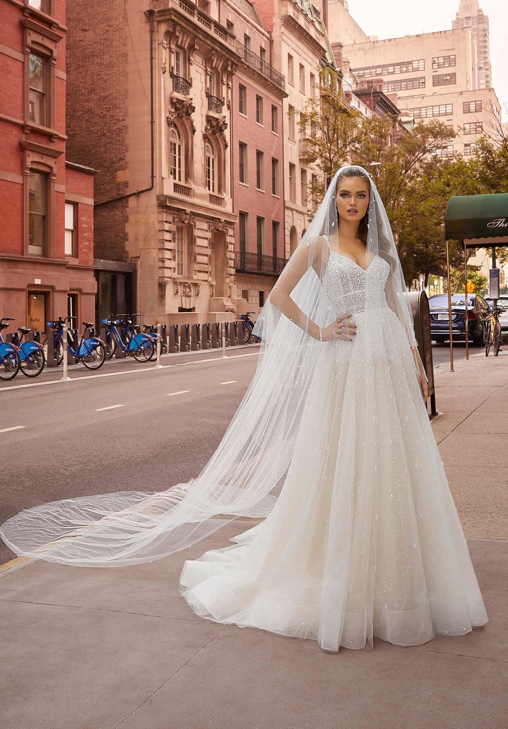 Wedding Dresses Long A Line Sequin Bridal Wedding Dress MGNY Madeline Gardner New York 2501 Ivory/Prosecco/Honey