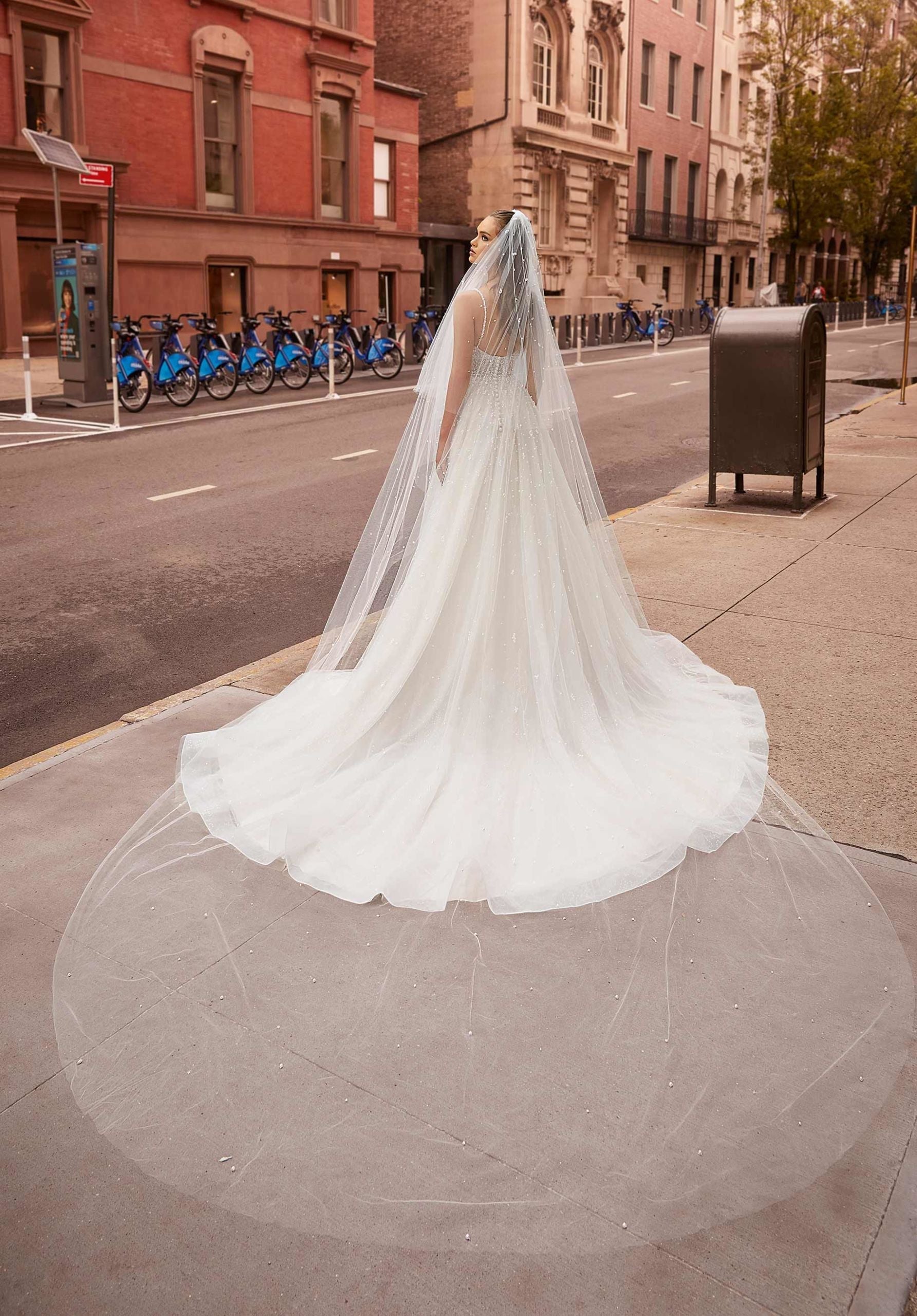 Wedding Dresses Long A Line Sequin Bridal Wedding Dress MGNY Madeline Gardner New York 2501 Ivory/Prosecco/Honey