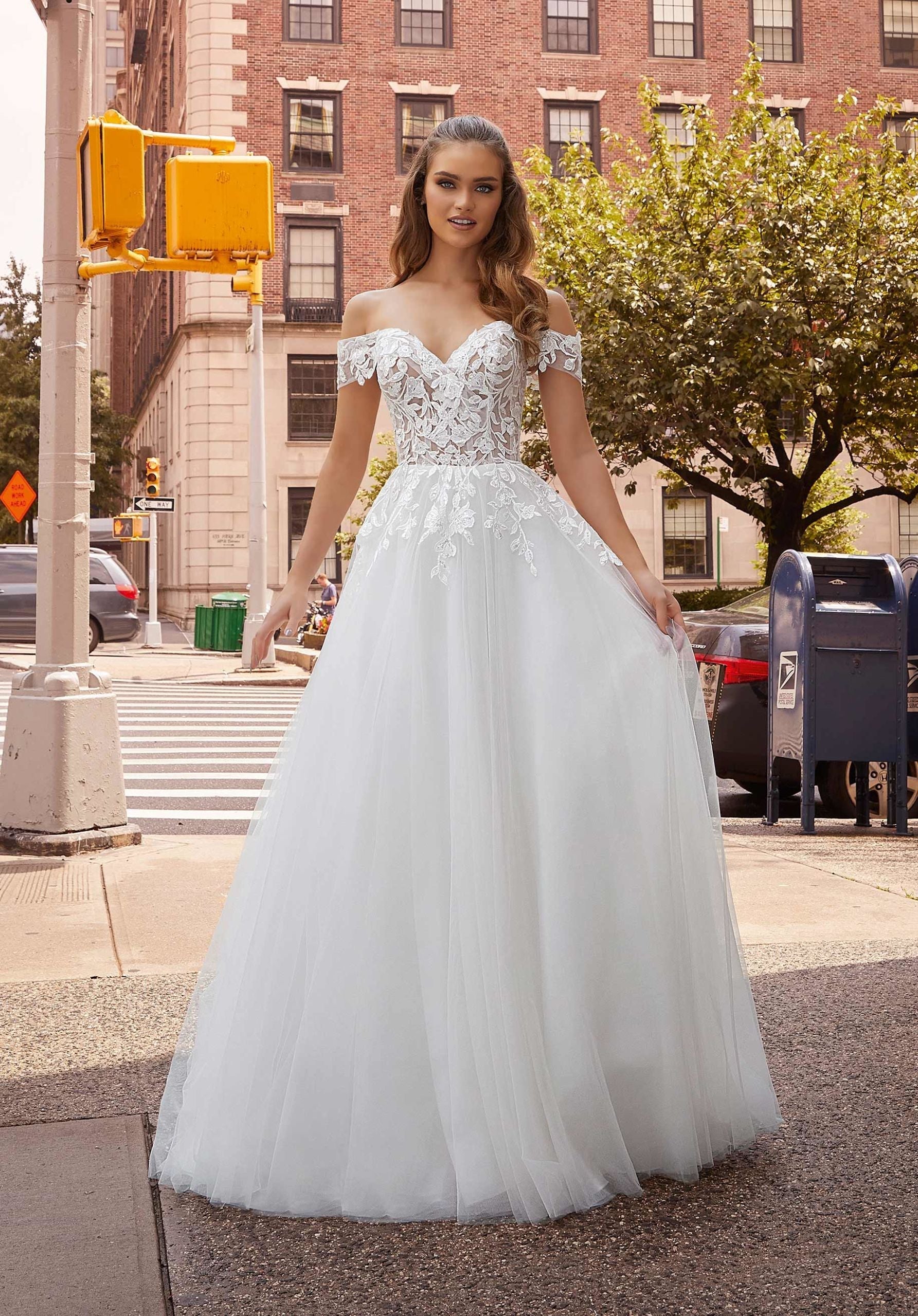 Wedding Dresses Long Floral Bridal A Line Wedding Dress MGNY Madeline Gardner New York 2503 Ivory/Honey
