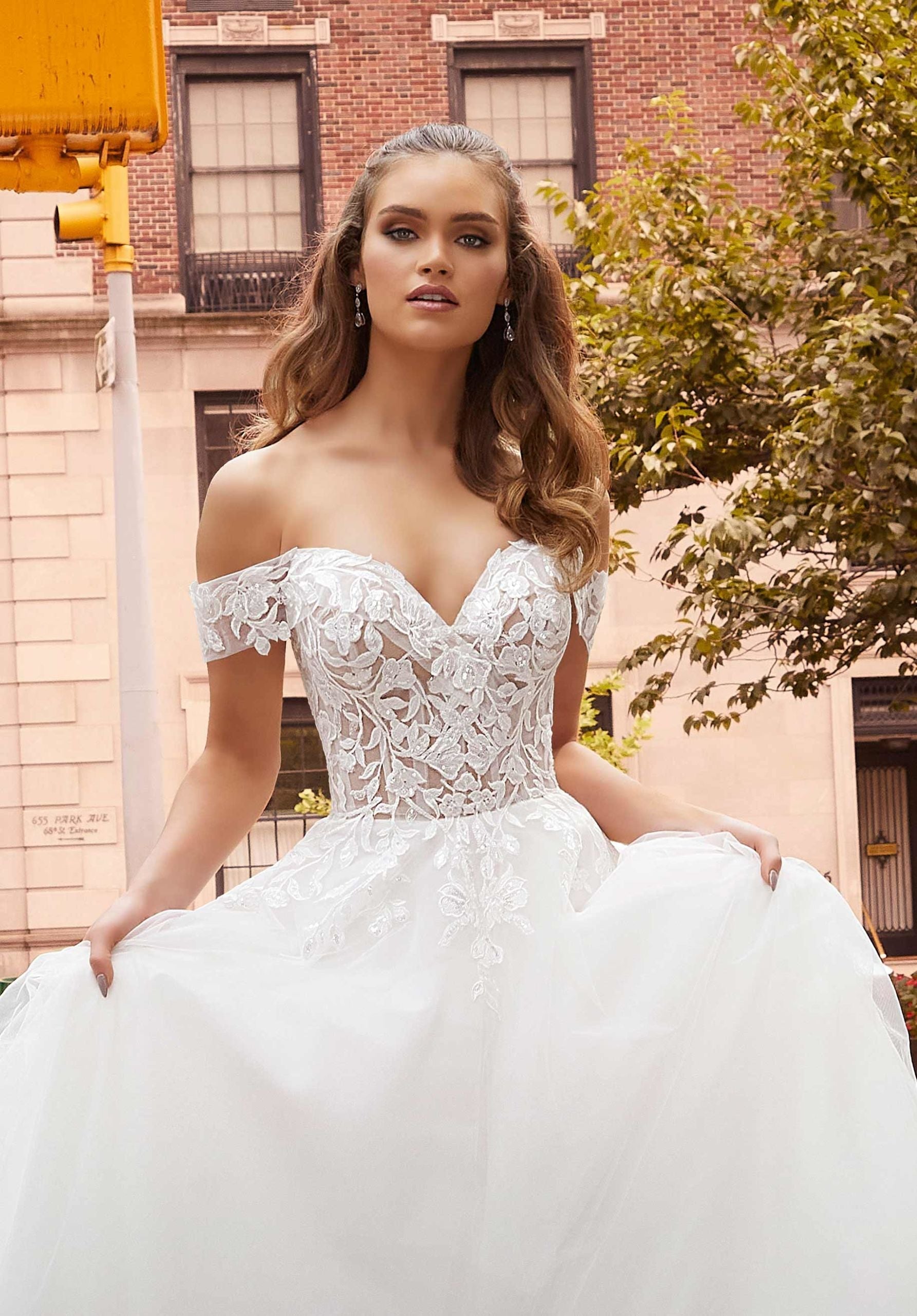 Wedding Dresses Long Floral Bridal A Line Wedding Dress MGNY Madeline Gardner New York 2503 Ivory/Honey