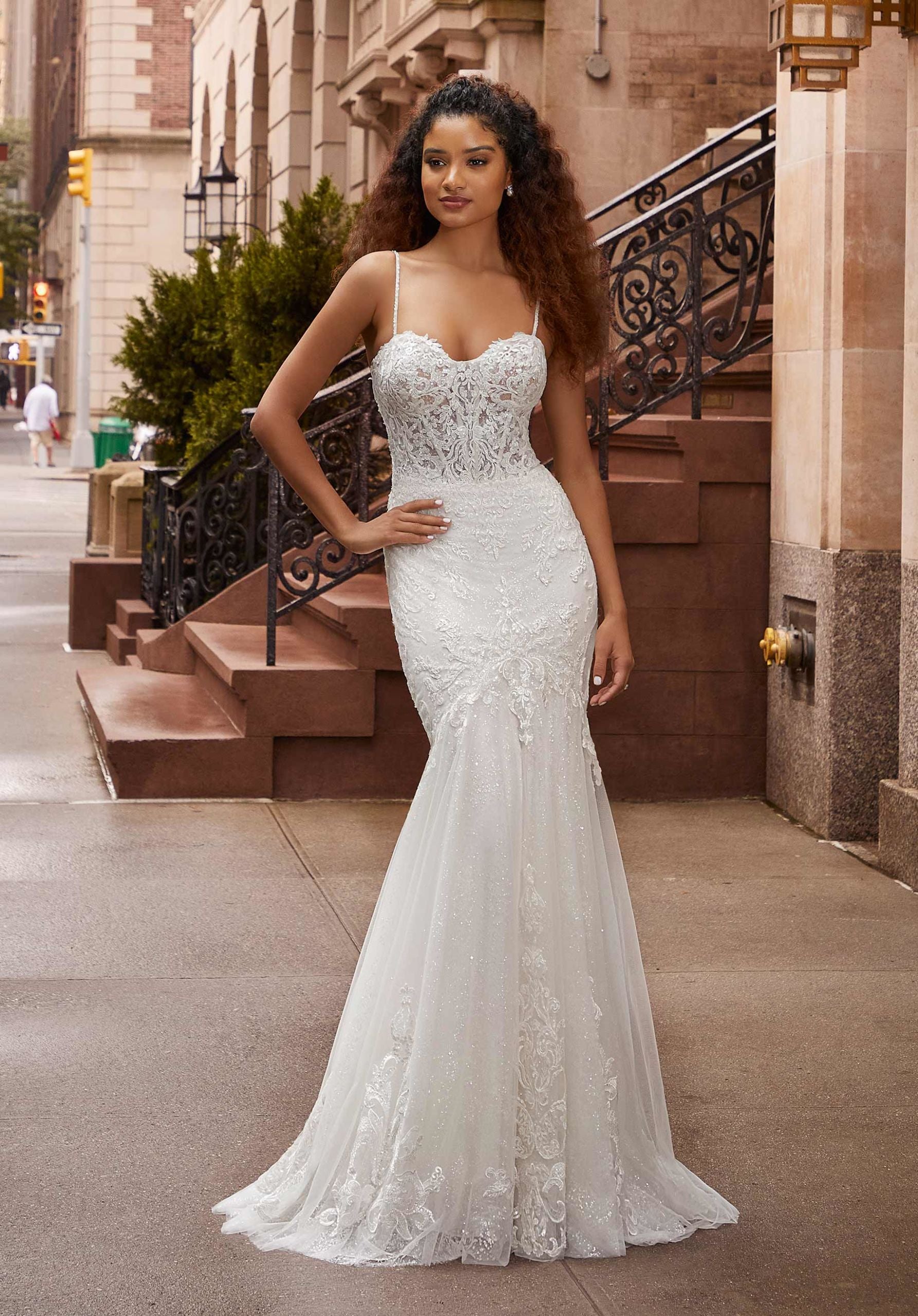 Wedding Dresses Long Lace Mermaid Glitter Wedding Dress MGNY Madeline Gardner New York 2505 Ivory/Sand/Honey