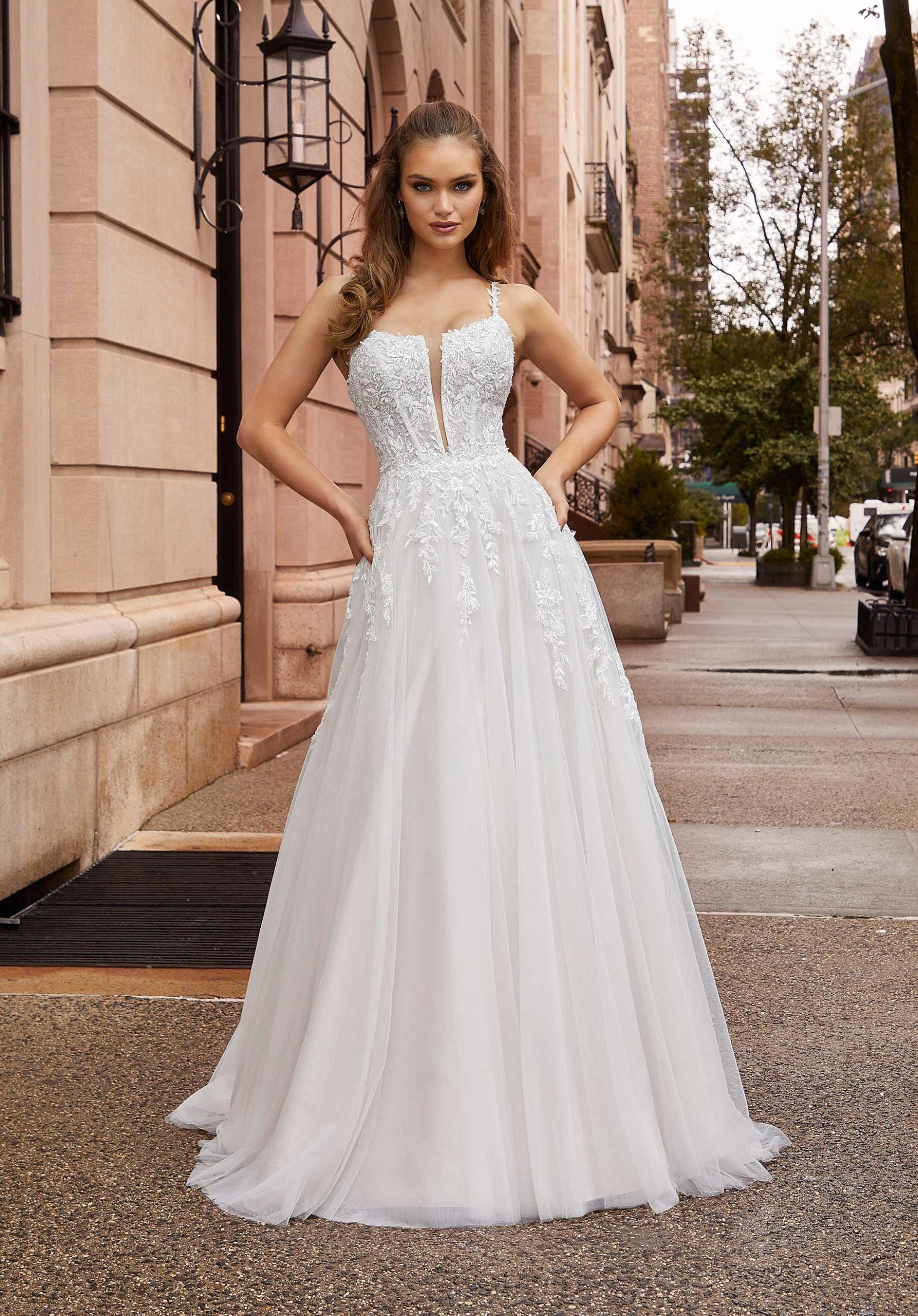 Wedding Dresses Long Bridal Beaded Wedding Dress MGNY Madeline Gardner New York 2506 Ivory/Champagne/Honey