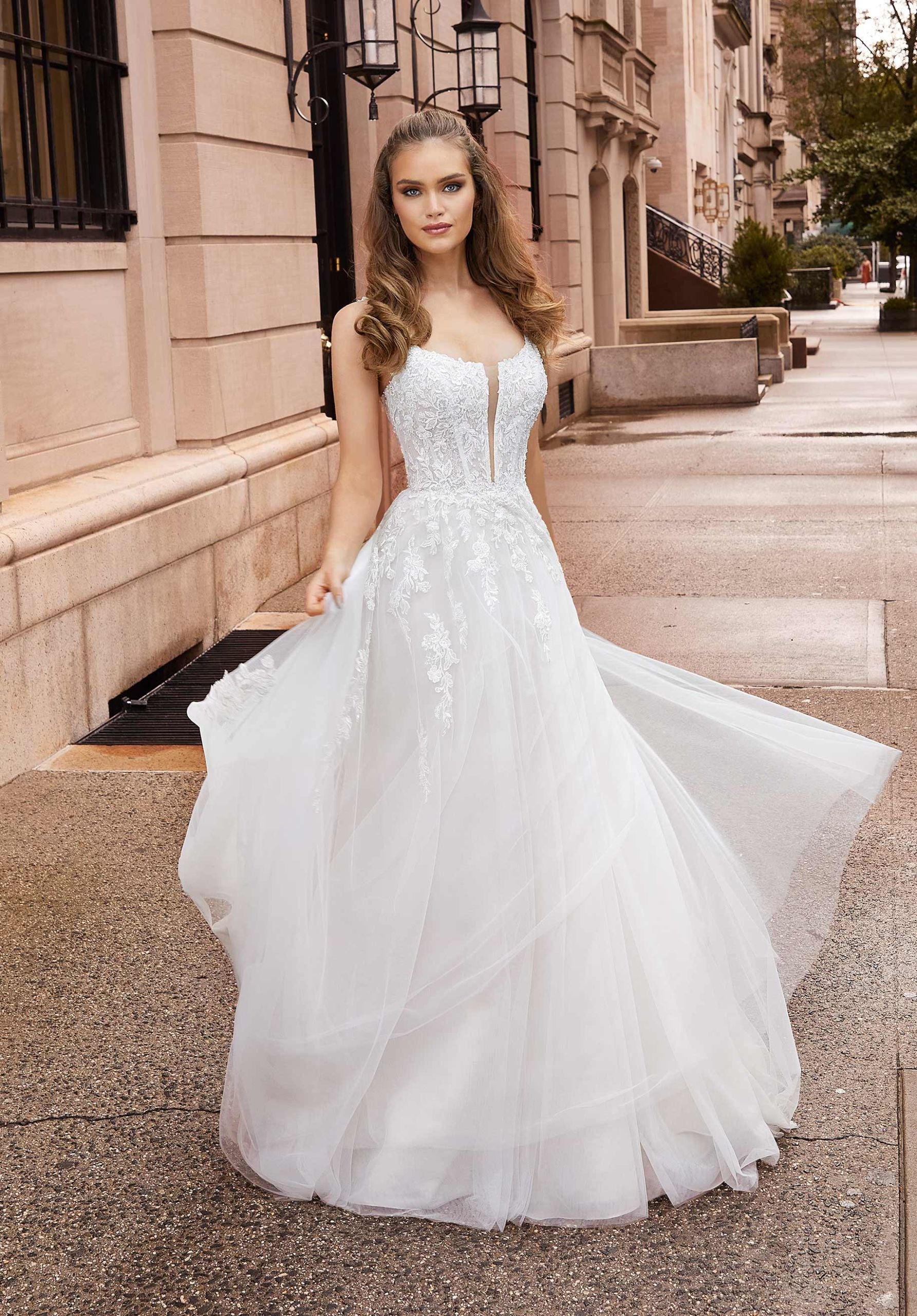 Wedding Dresses Long Bridal Beaded Wedding Dress MGNY Madeline Gardner New York 2506 Ivory/Champagne/Honey