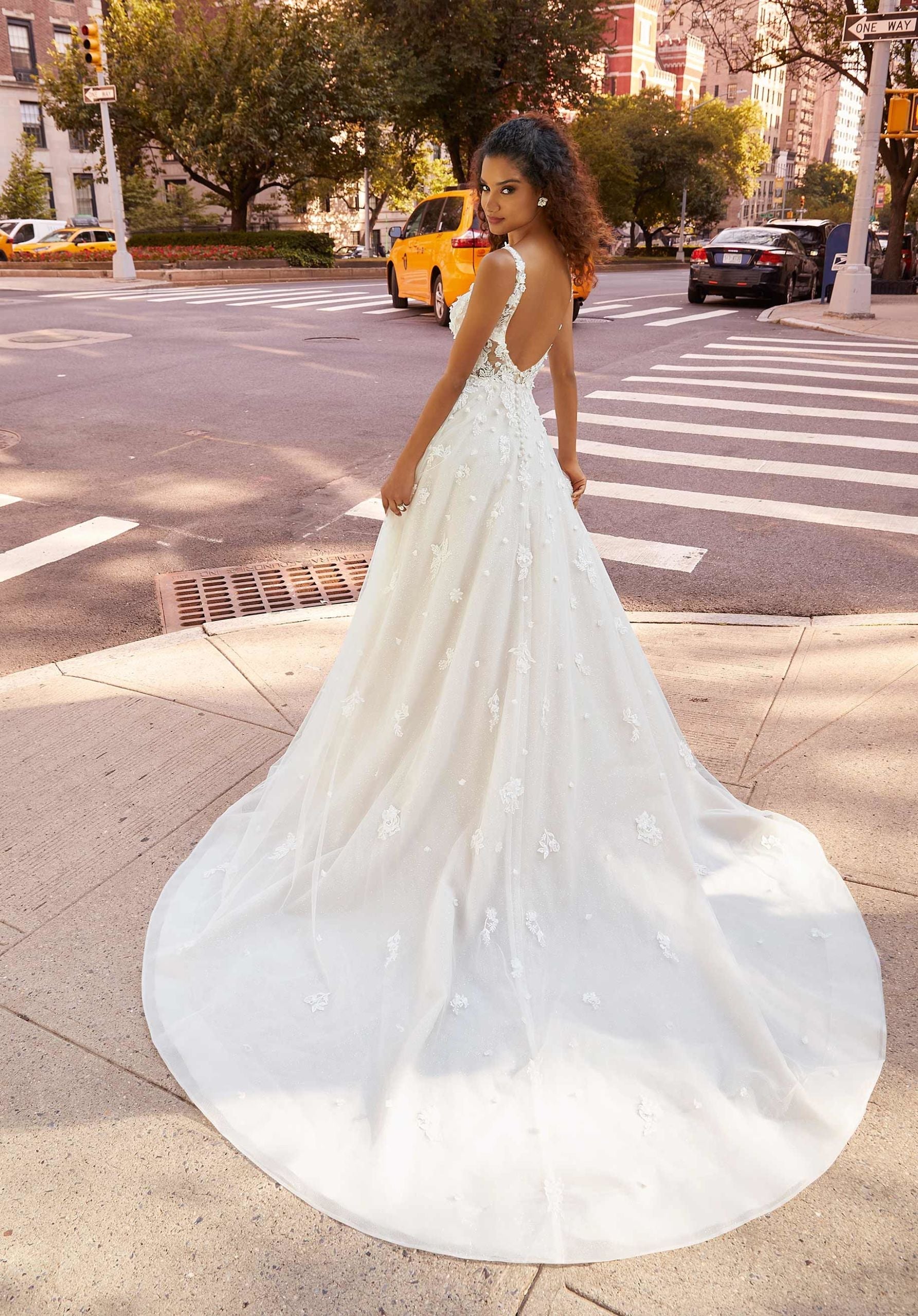 Wedding Dresses Long Floral Lace A Line Wedding Bridal Dress MGNY Madeline Gardner New York 2508 Ivory/Latte/Honey