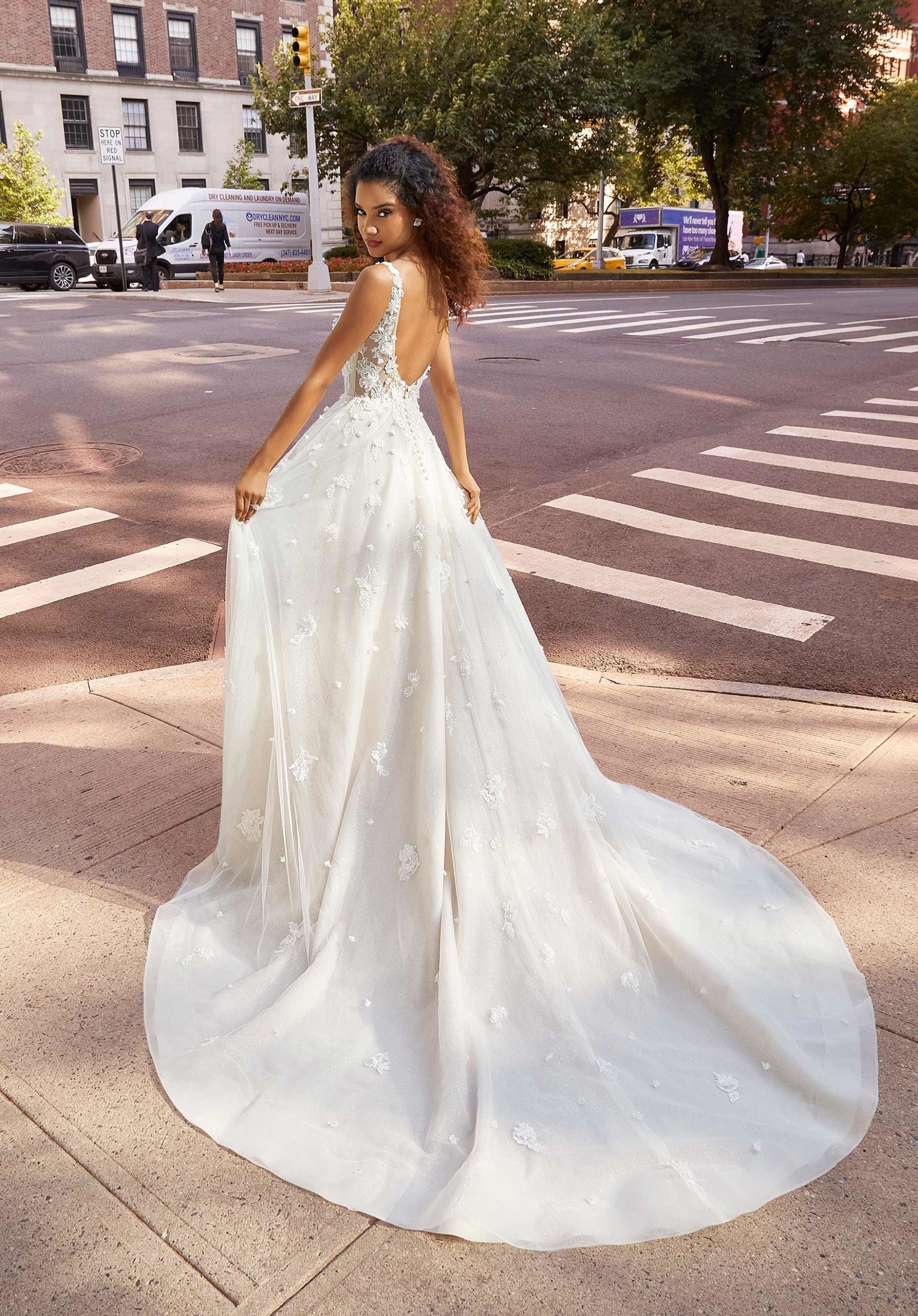 Wedding Dresses Long Floral Lace A Line Wedding Bridal Dress MGNY Madeline Gardner New York 2508 Ivory/Latte/Honey