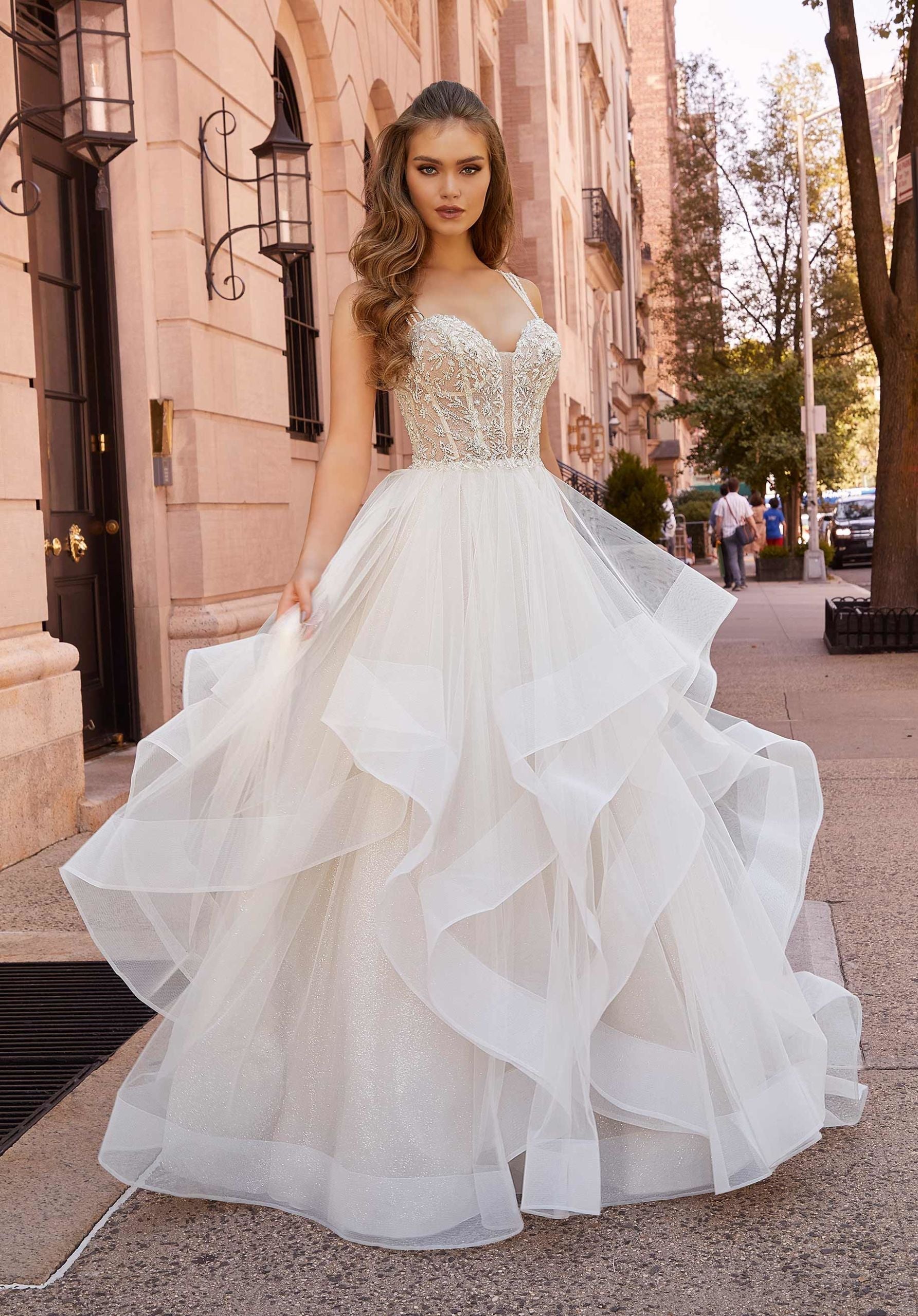 Long Bridal Gown Beaded Lace Wedding Dress MGNY Madeline Gardner New York 2510