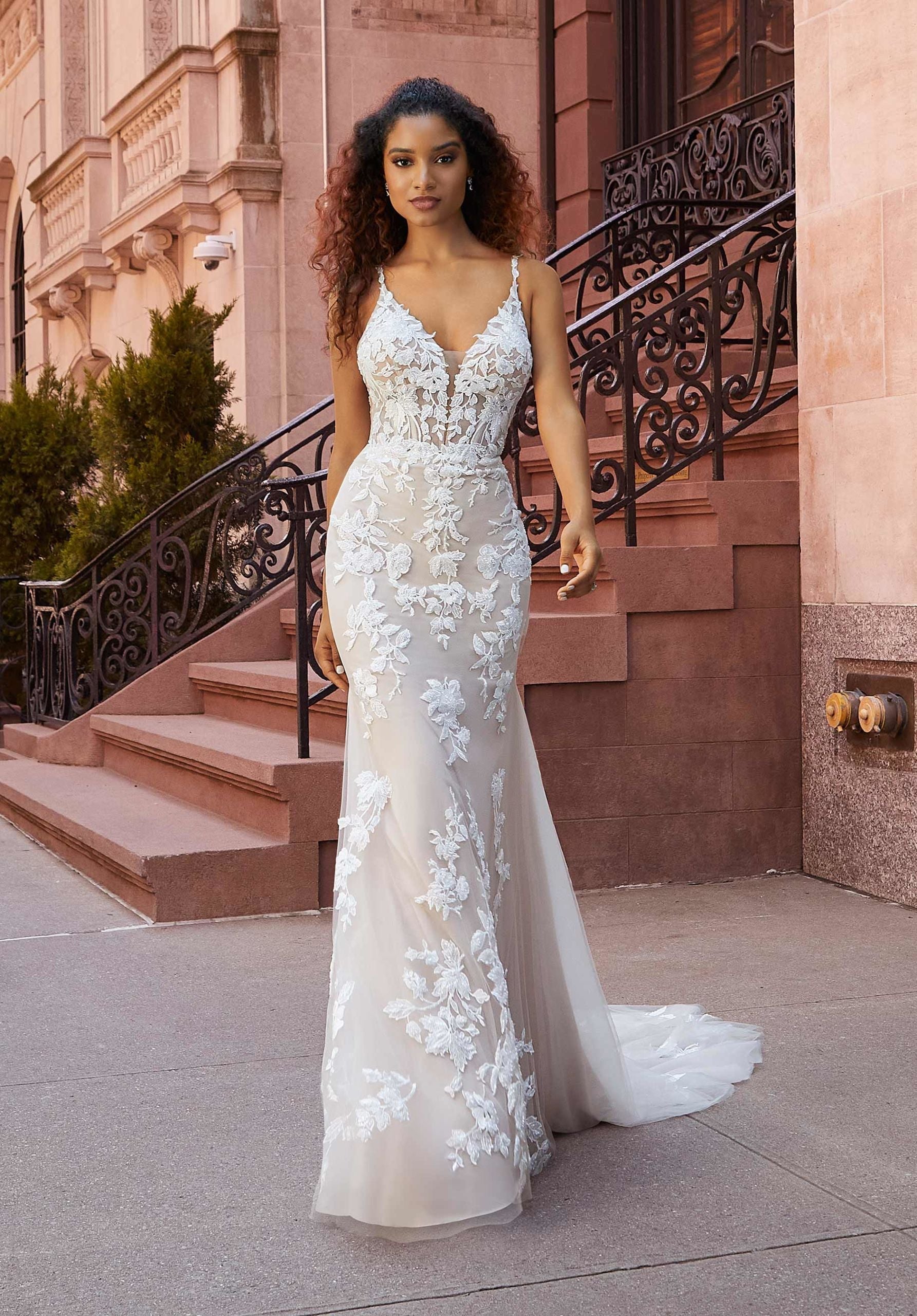 Wedding Dresses Long Mermaid Lace Wedding Bridal Gown MGNY Madeline Gardner New York 2511 Ivory/Cappuccino/Honey