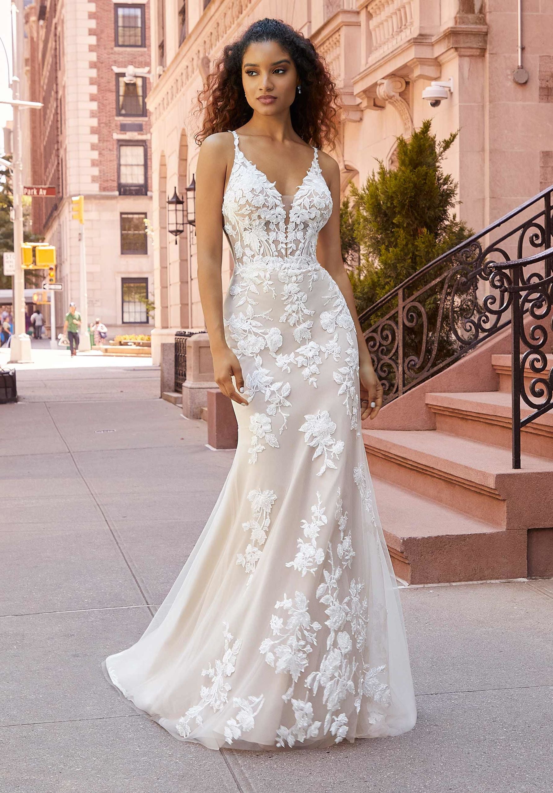 Wedding Dresses Long Mermaid Lace Wedding Bridal Gown MGNY Madeline Gardner New York 2511 Ivory/Cappuccino/Honey