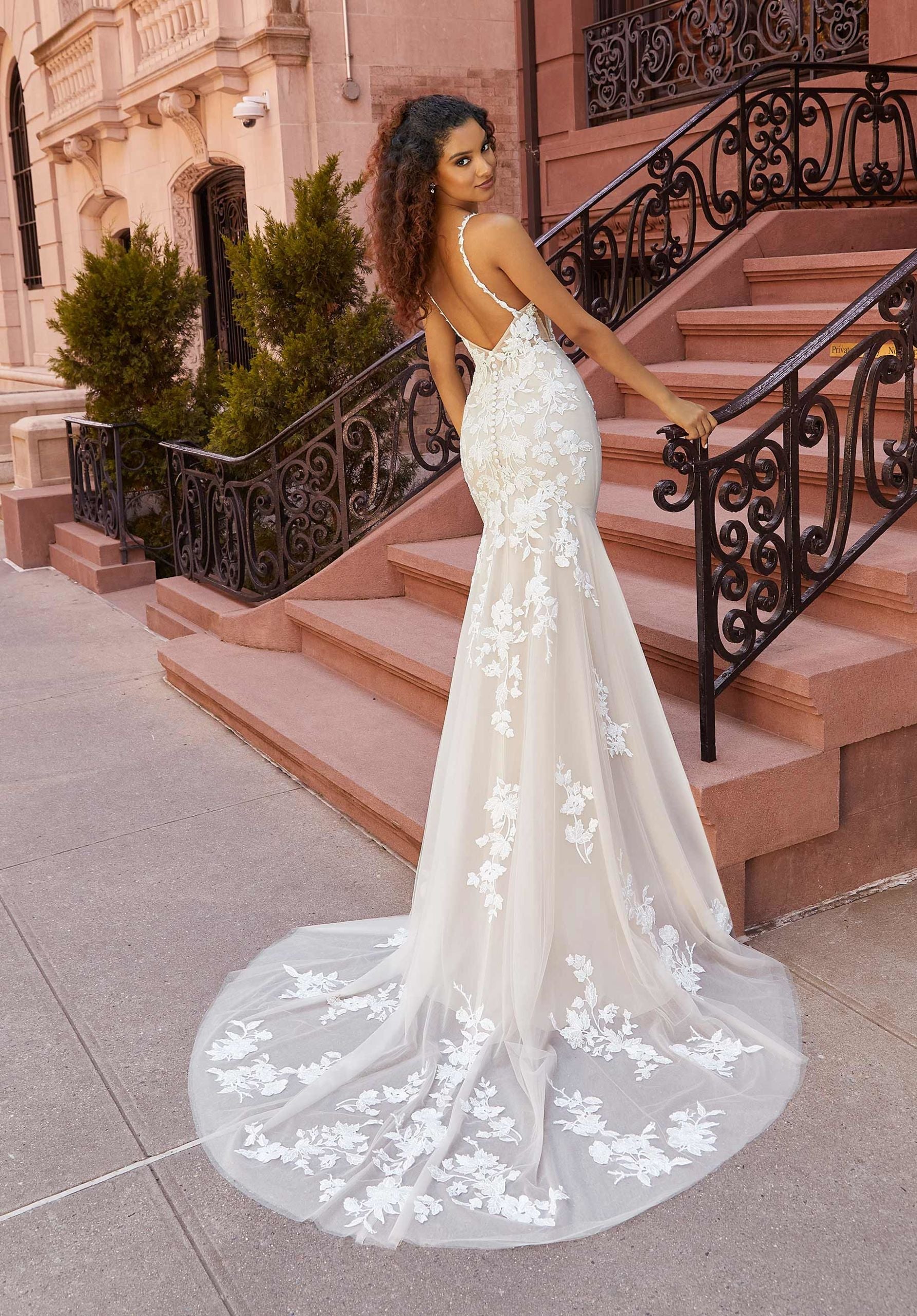 Wedding Dresses Long Mermaid Lace Wedding Bridal Gown MGNY Madeline Gardner New York 2511 Ivory/Cappuccino/Honey