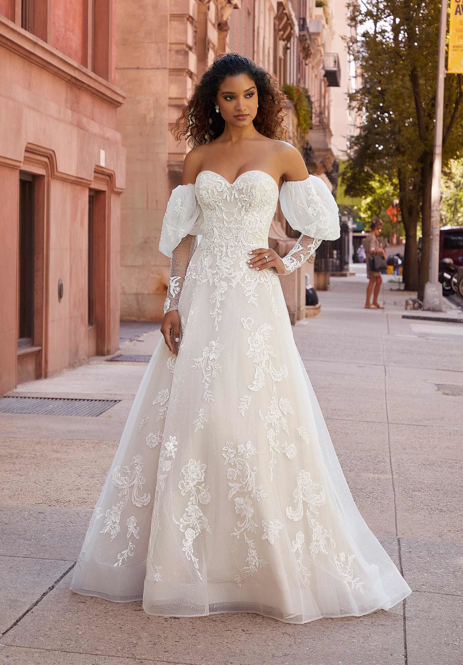 Wedding Dresses Long Lace Beaded Bridal Wedding Dress MGNY Madeline Gardner New York 2512 Ivory/Latte