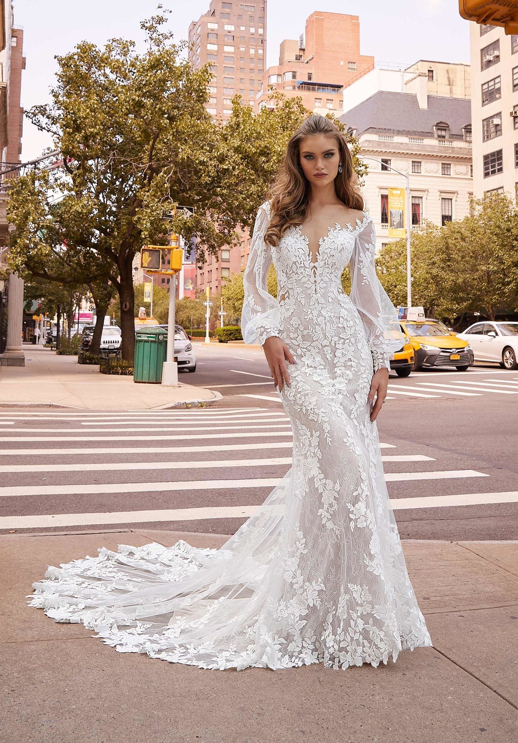 Long Sleeve Lace Wedding Bridal Dress MGNY Madeline Gardner New York 2513