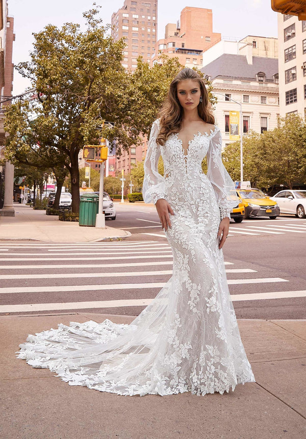 Long Sleeve Lace Wedding Bridal Dress MGNY Madeline Gardner New York 2513