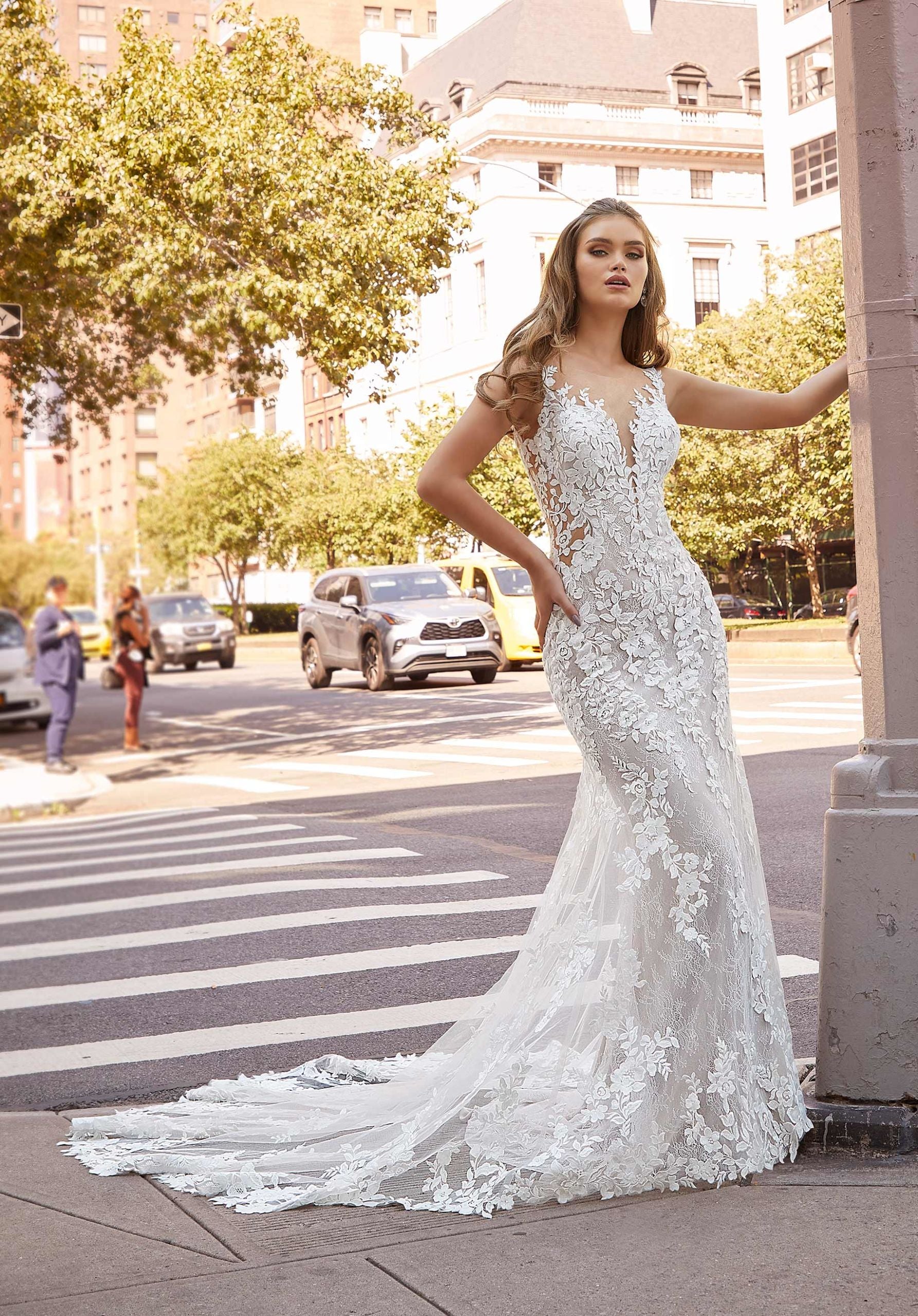 Wedding Dresses Long Sleeve Lace Wedding Bridal Dress MGNY Madeline Gardner New York 2513 Ivory/Cappuccino/Honey