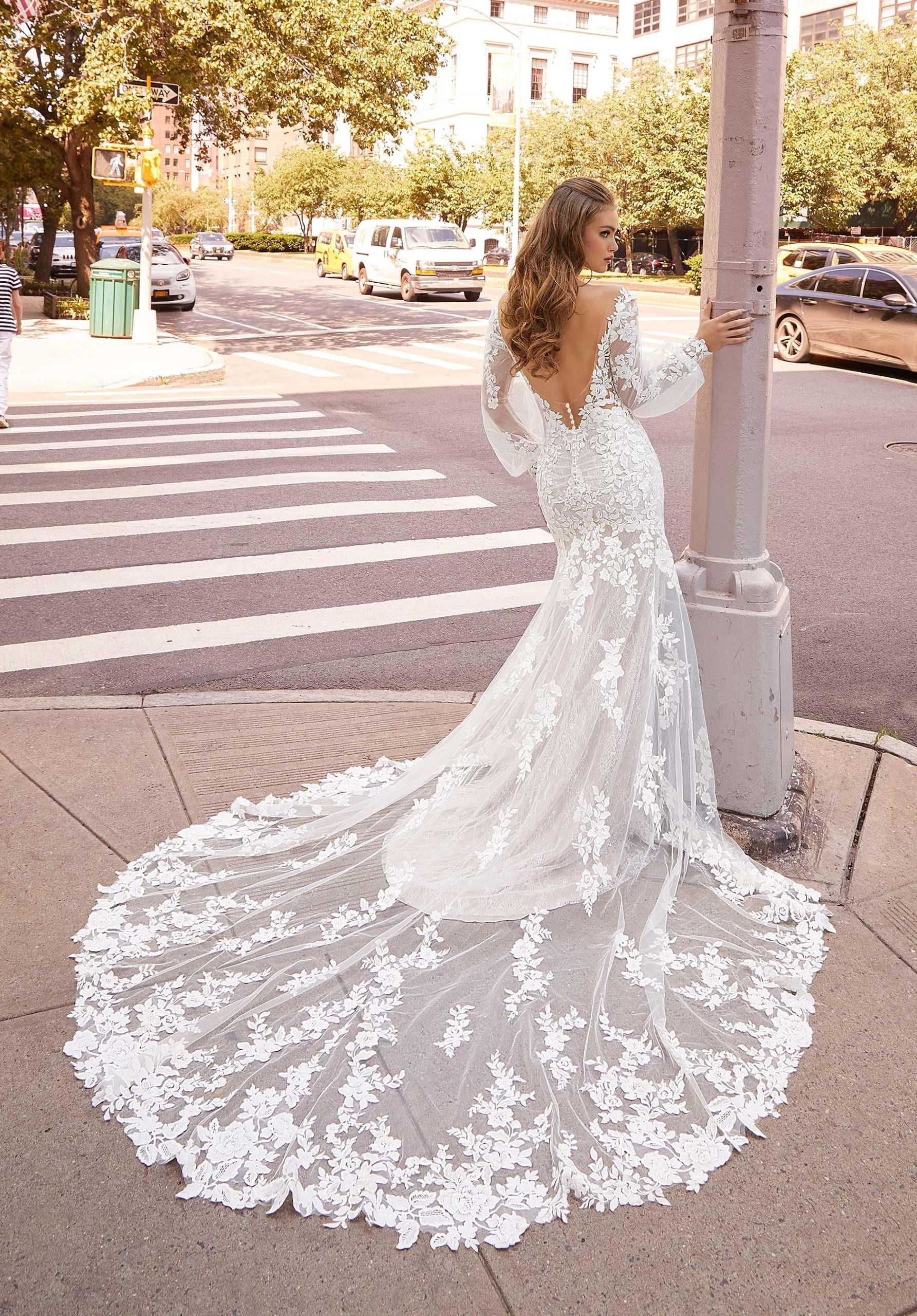 Wedding Dresses Long Sleeve Lace Wedding Bridal Dress MGNY Madeline Gardner New York 2513 Ivory/Cappuccino/Honey
