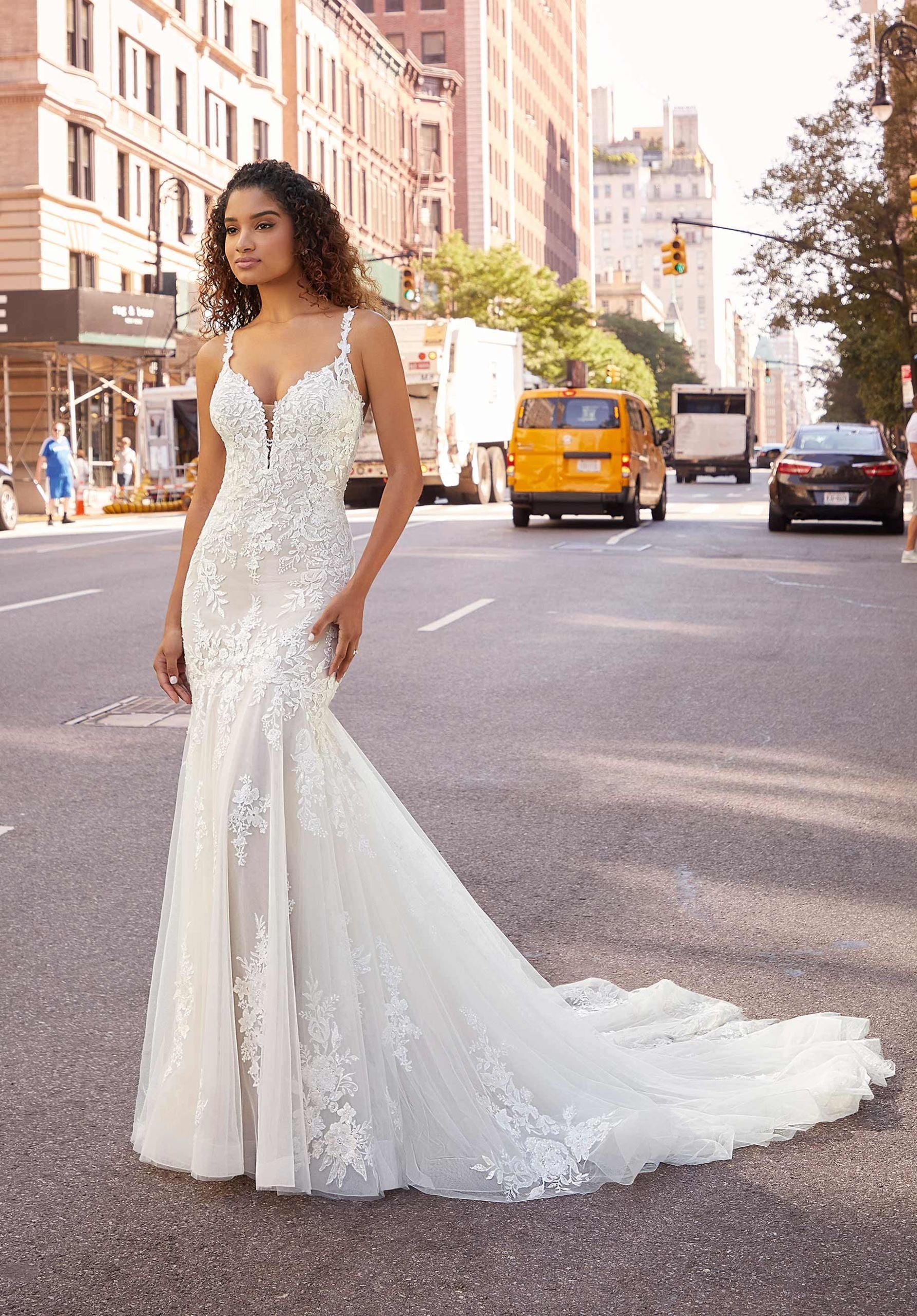 Wedding Dresses Long Mermaid Bridal Lace Wedding Dress MGNY Madeline Gardner New York 2517 Ivory/Cappuccino/Honey