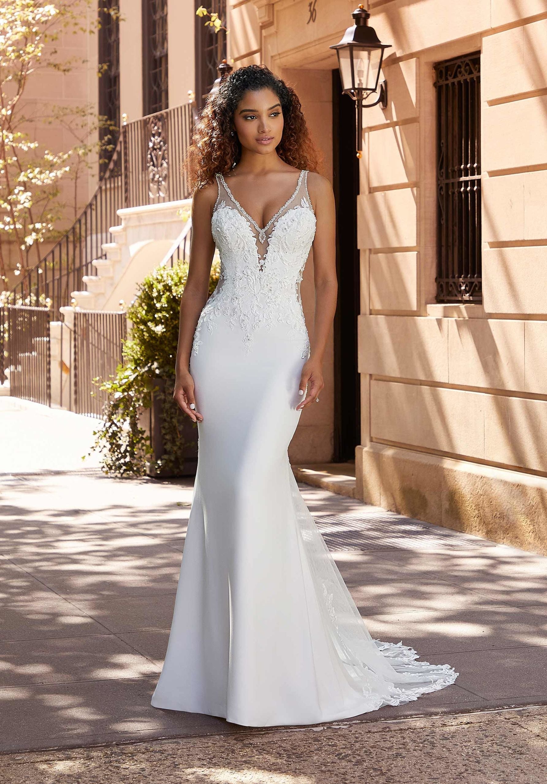 Wedding Dresses Long Fitted Wedding Bridal Dress MGNY Madeline Gardner New York 2519 Ivory/Honey