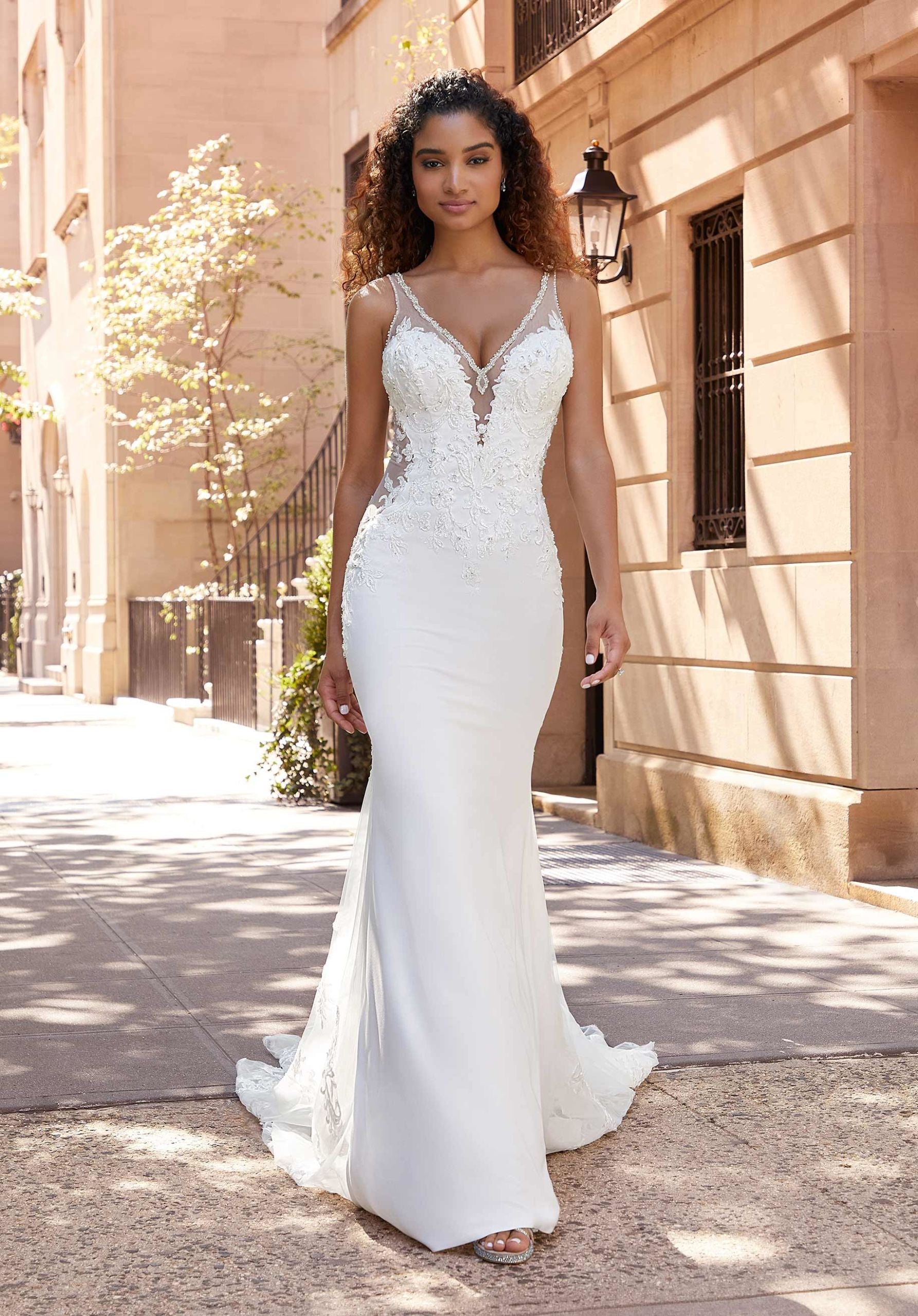 Wedding Dresses Long Fitted Wedding Bridal Dress MGNY Madeline Gardner New York 2519 Ivory/Honey