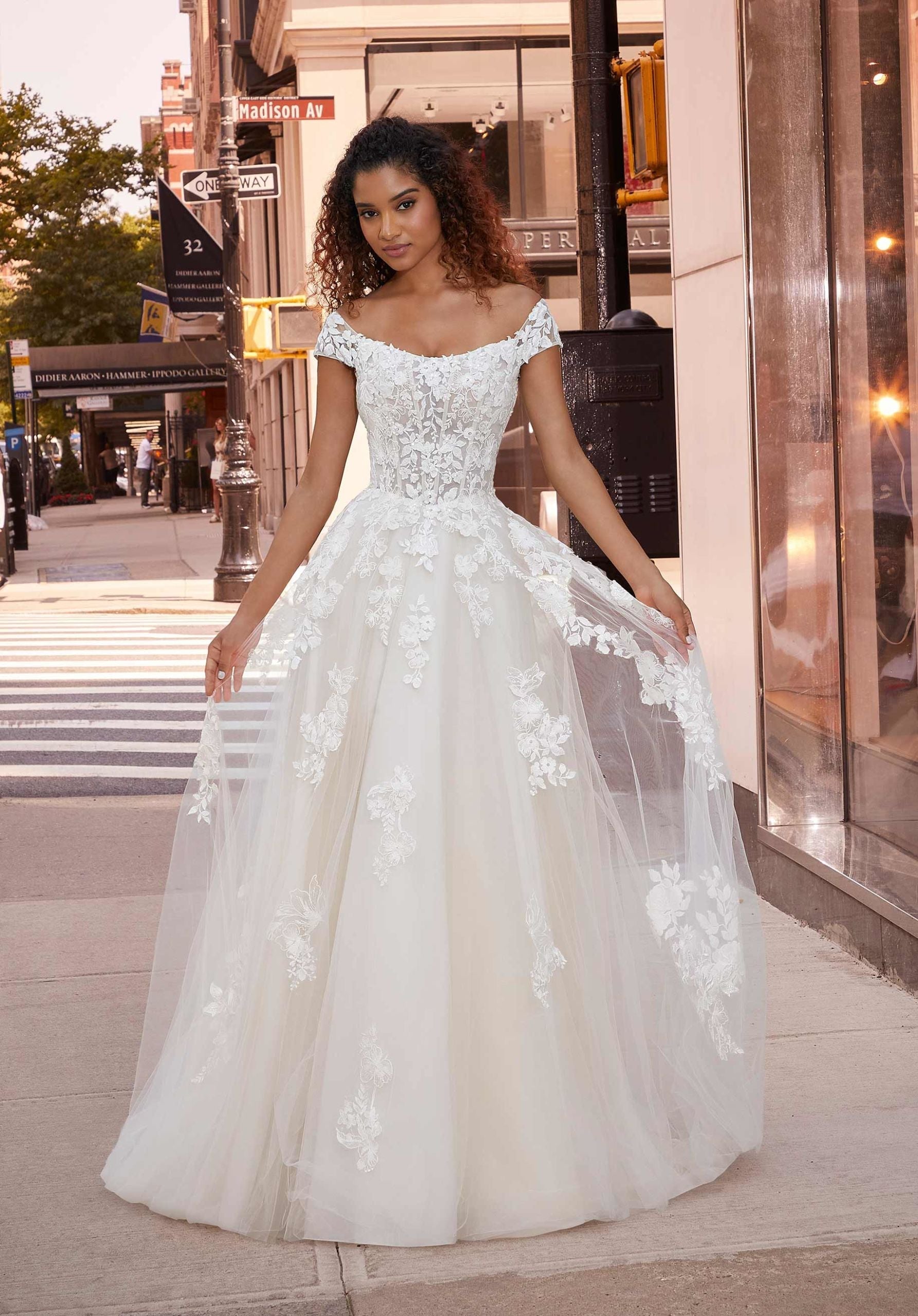 Wedding Dresses Long Lace Wedding Bridal Dress MGNY Madeline Gardner New York 2520 Ivory/Prosecco/Honey