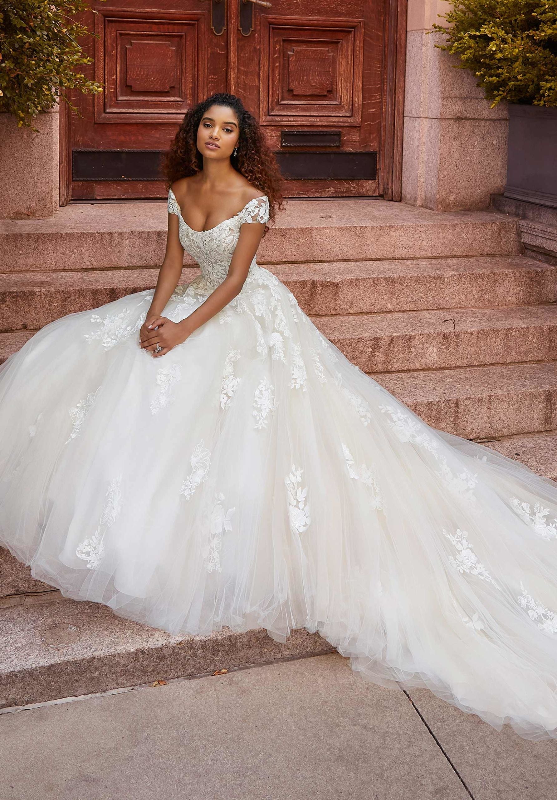 Wedding Dresses Long Lace Wedding Bridal Dress MGNY Madeline Gardner New York 2520 Ivory/Prosecco/Honey